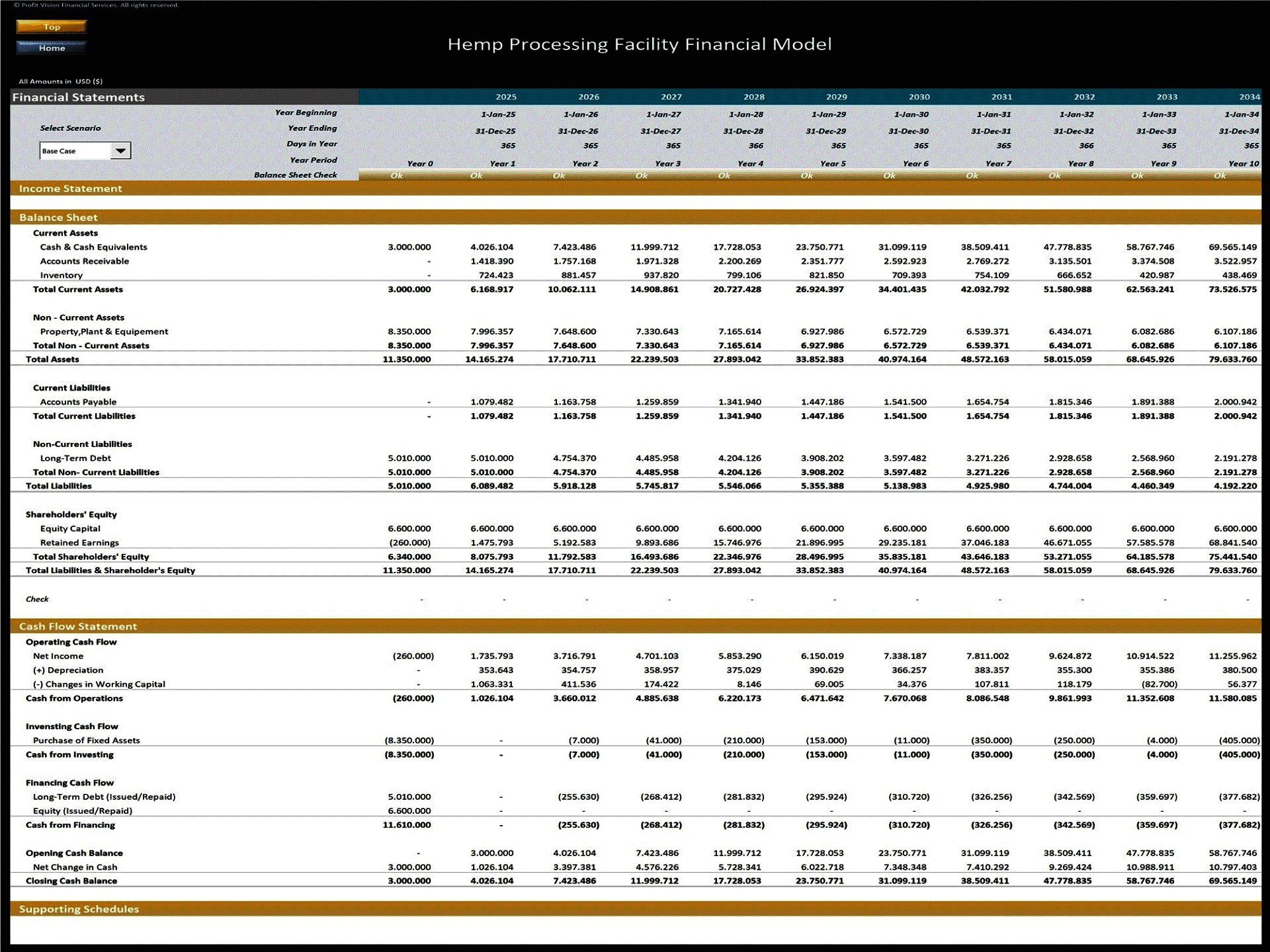 Hemp Processing Facility – 10 Year Financial Model (Excel template (XLSX)) Preview Image