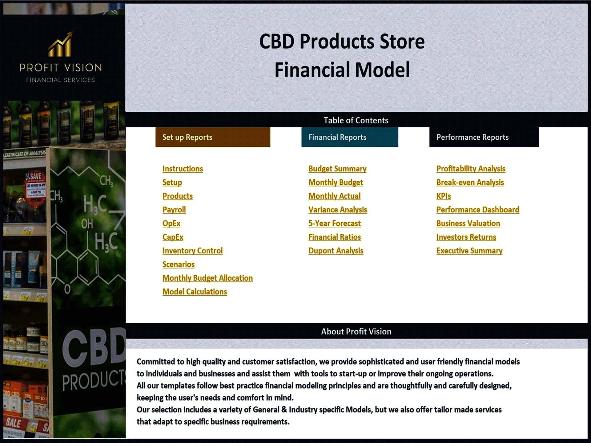 CBD Products Store – 5 Year Financial Model (Excel template (XLSX)) Preview Image