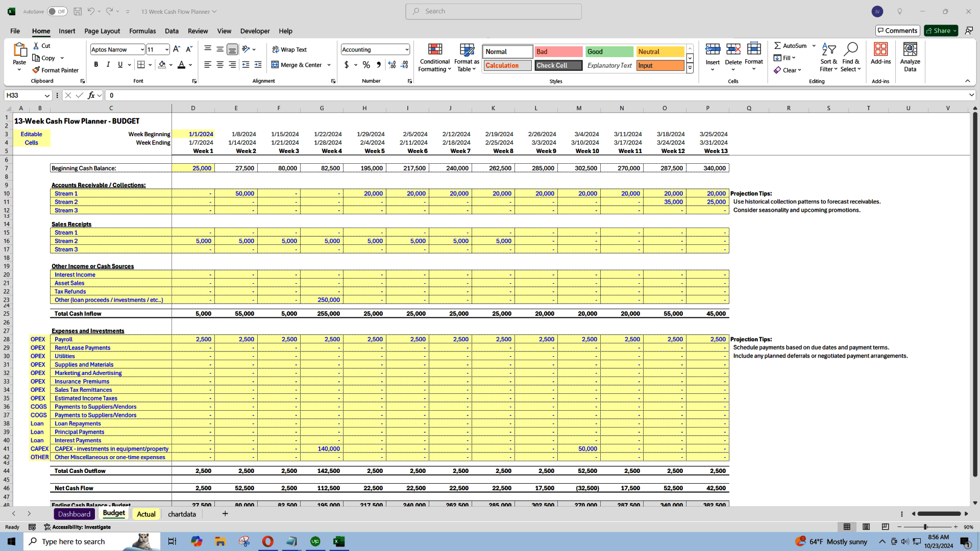 Quarterly Working Capital Management Tool (Excel template (XLSX)) Preview Image