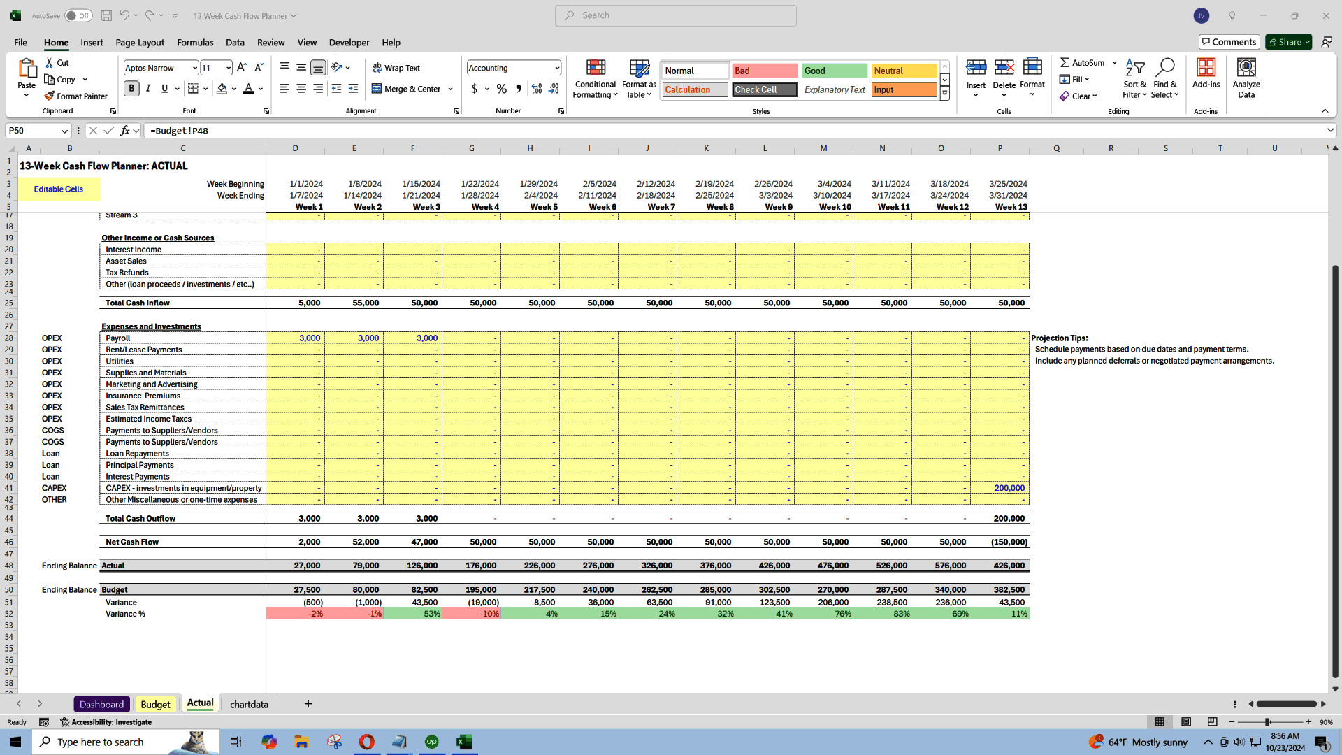 Quarterly Working Capital Management Tool (Excel template (XLSX)) Preview Image