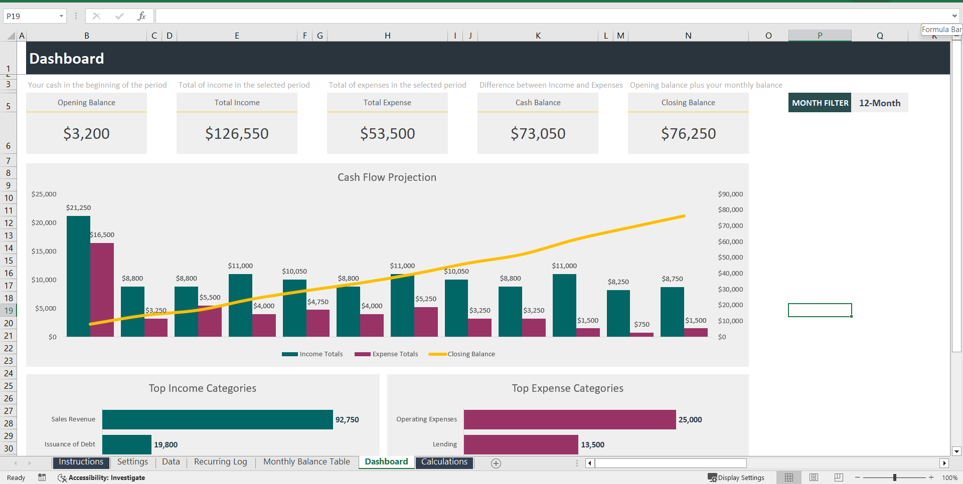 Cash Flow Planner Template (Excel template (XLSM)) Preview Image