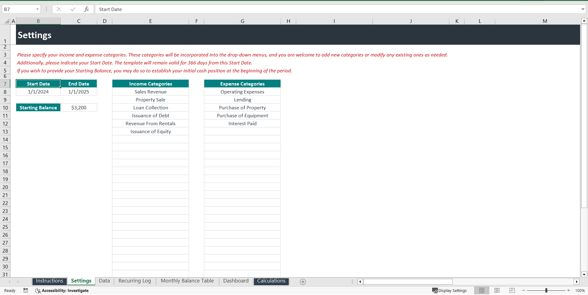 Cash Flow Planner Template (Excel template (XLSM)) Preview Image