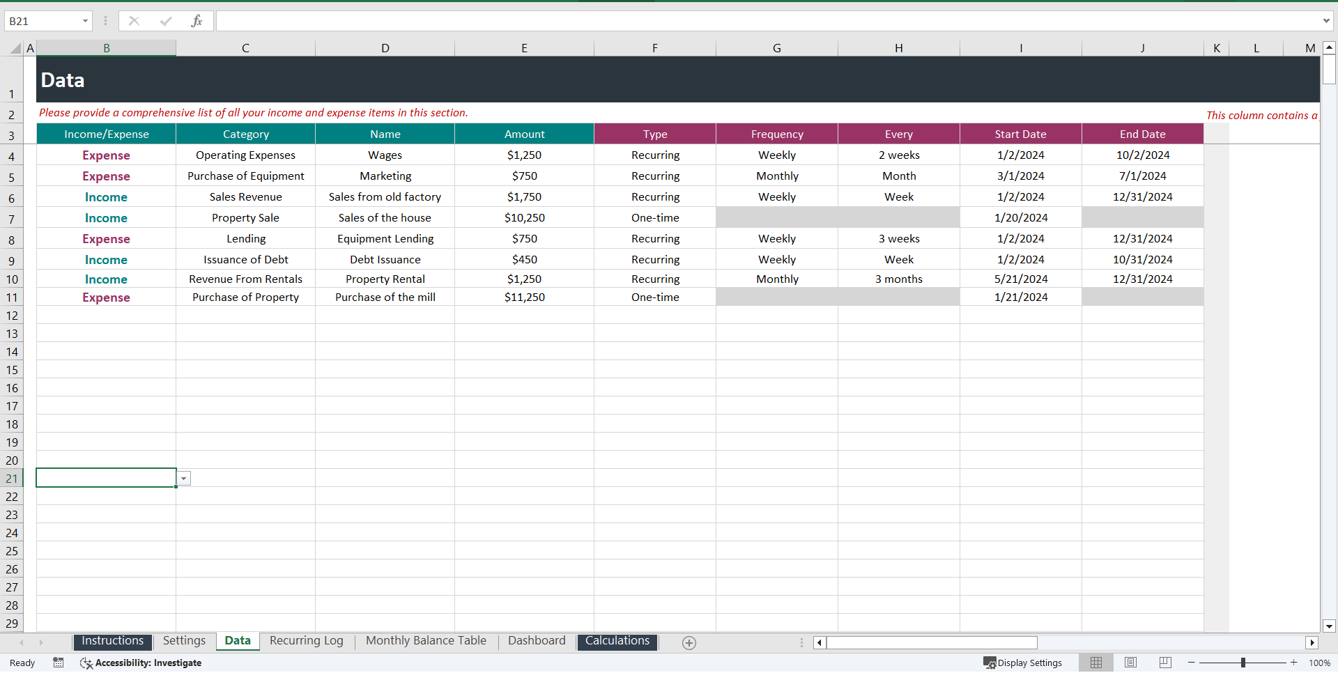 Cash Flow Planner Template (Excel template (XLSM)) Preview Image