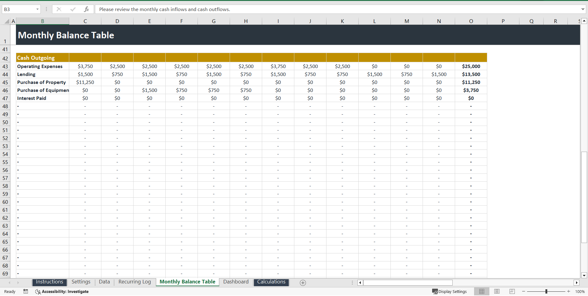 Cash Flow Planner Template (Excel template (XLSM)) Preview Image