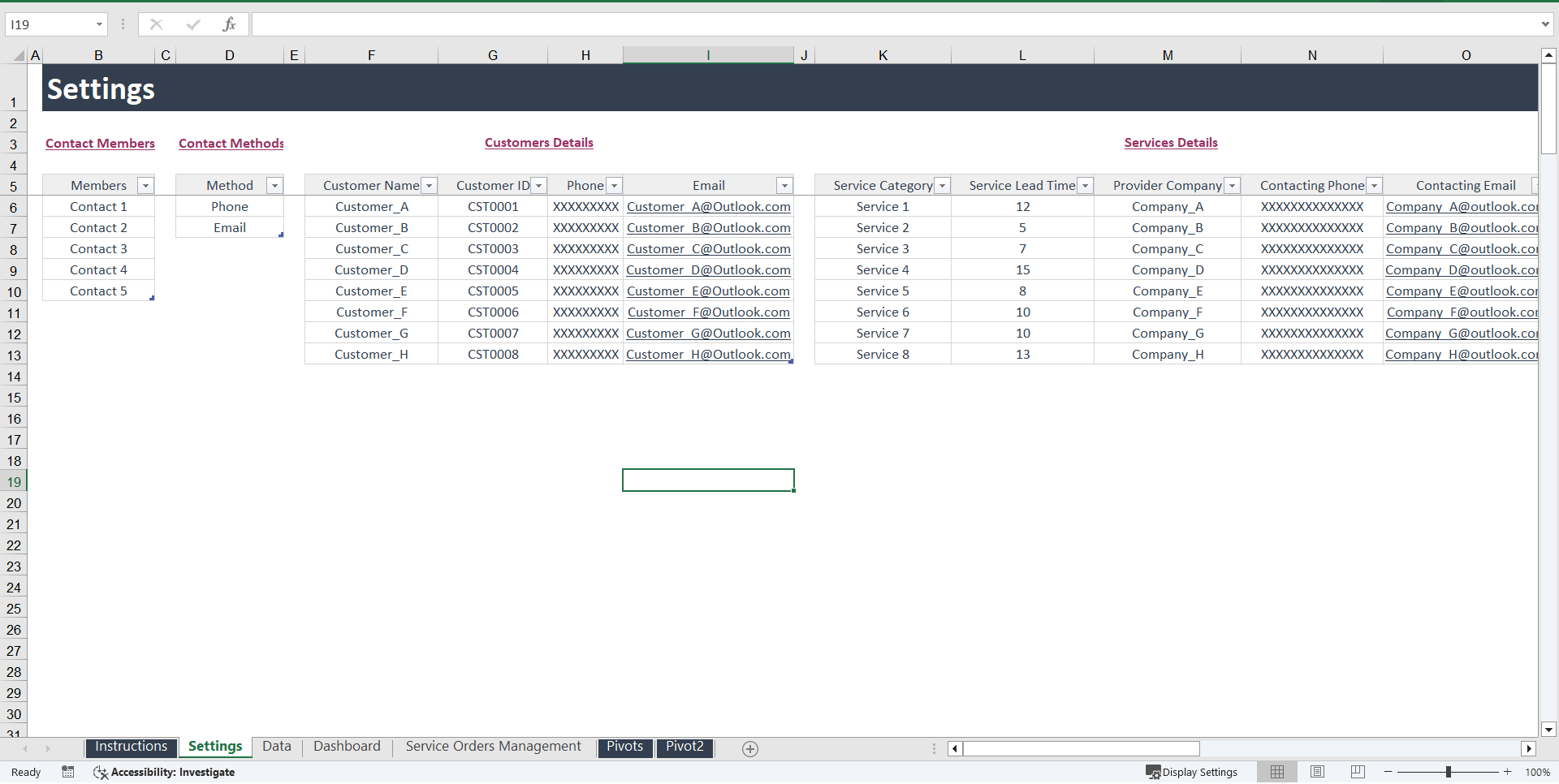 Service Orders Coordinator Template (Excel template (XLSX)) Preview Image