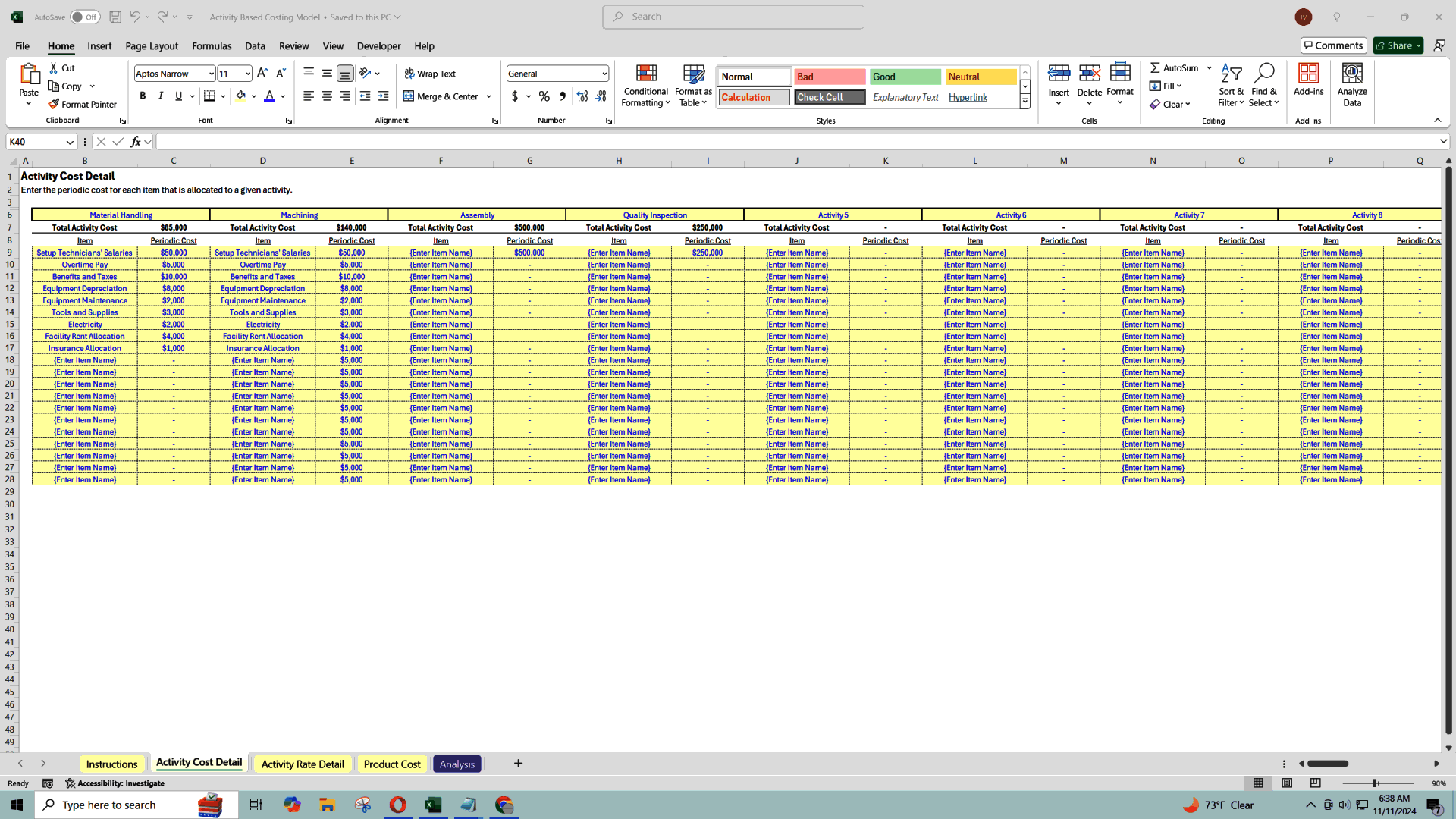 Activity-based Costing Model (ABC) (Excel template (XLSX)) Preview Image