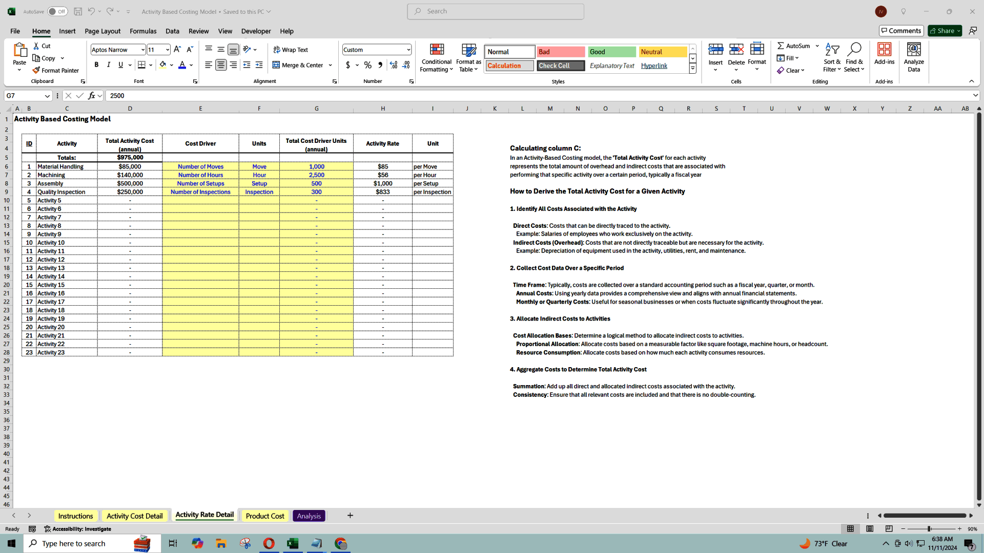 Activity-based Costing Model (ABC) (Excel template (XLSX)) Preview Image