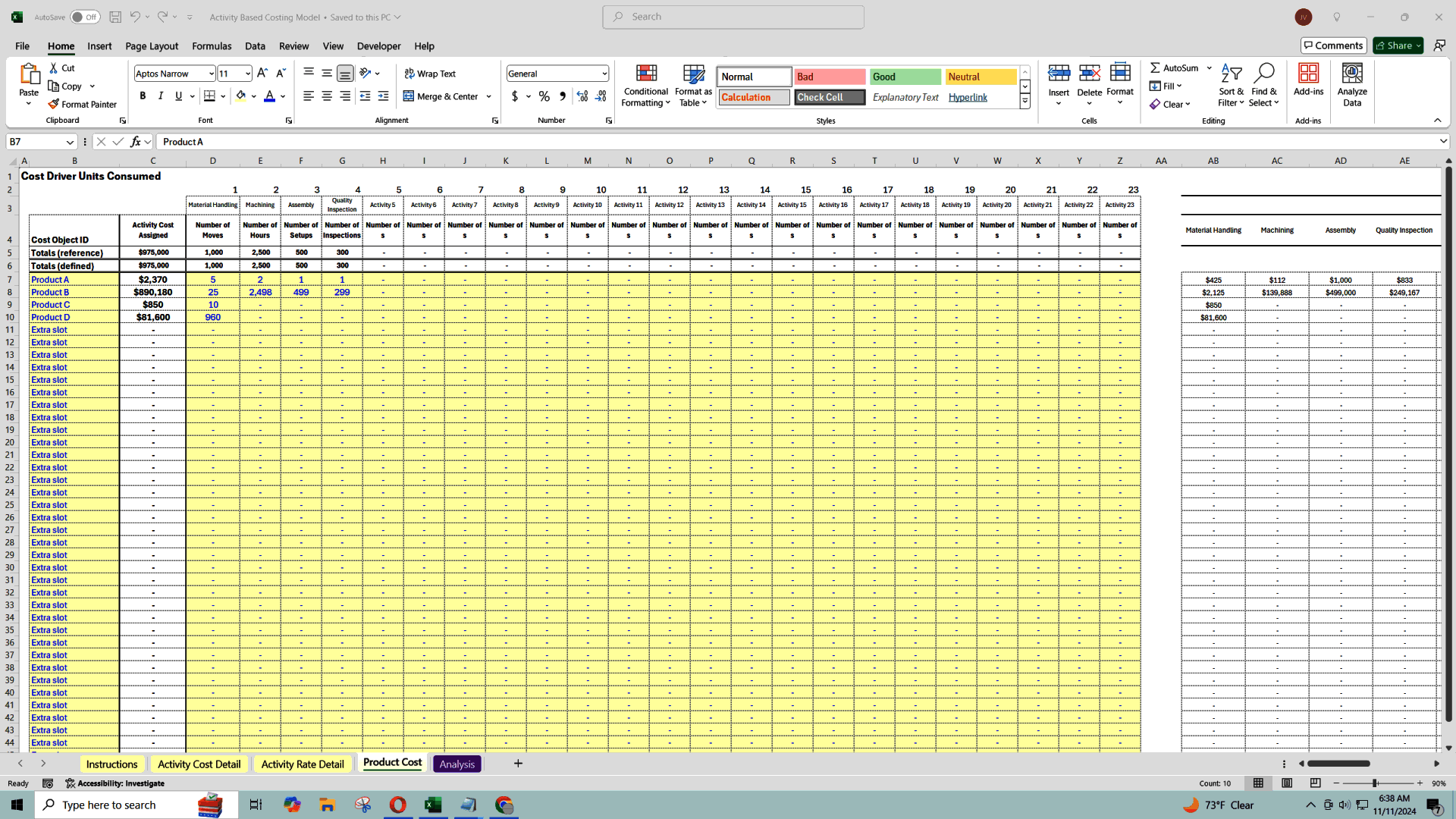 Activity-based Costing Model (ABC) (Excel template (XLSX)) Preview Image