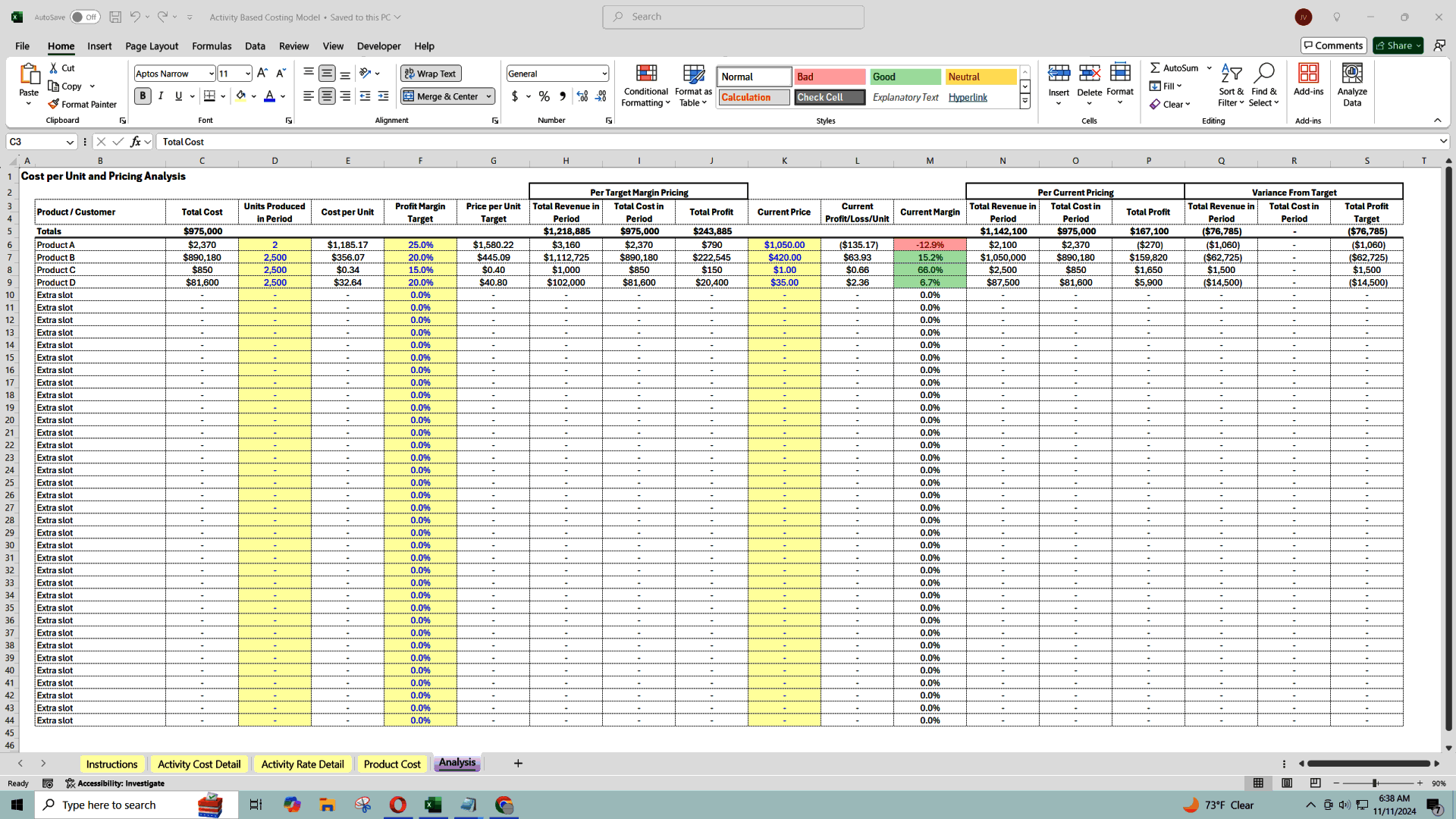 Activity-based Costing Model (ABC) (Excel template (XLSX)) Preview Image