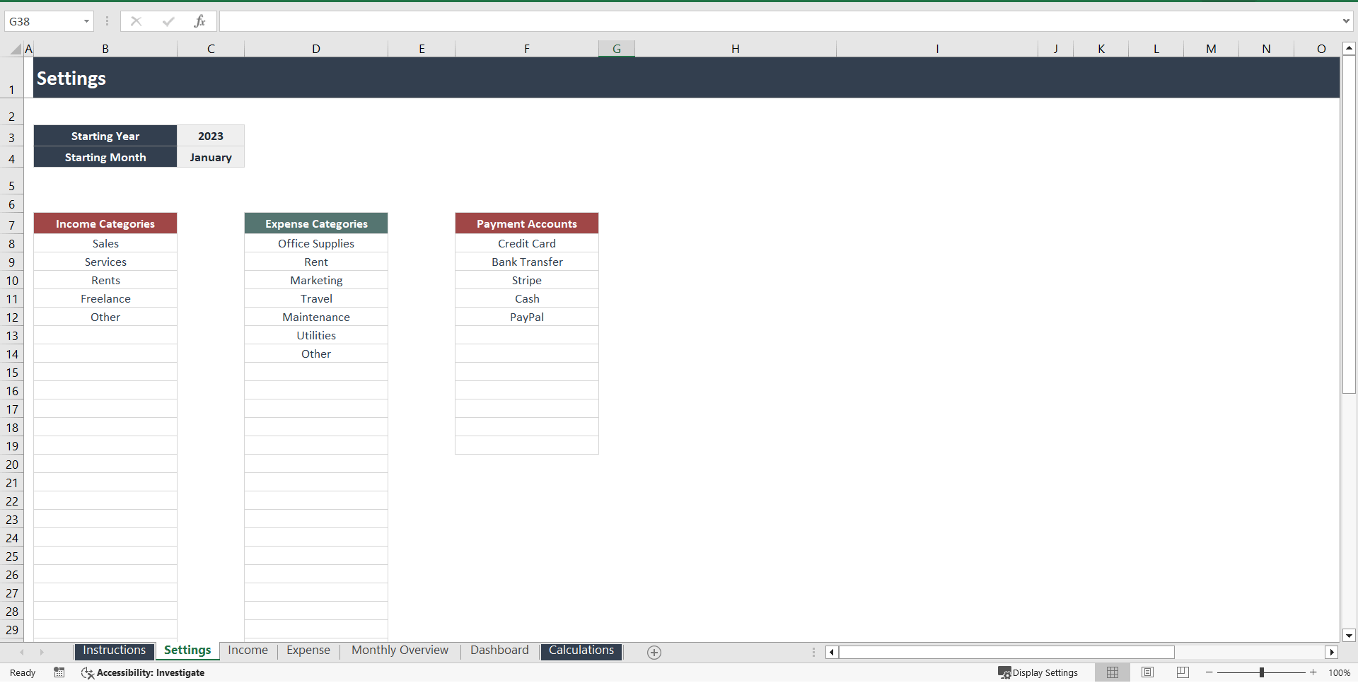 Bookkeeping Excel Template (Excel template (XLSX)) Preview Image