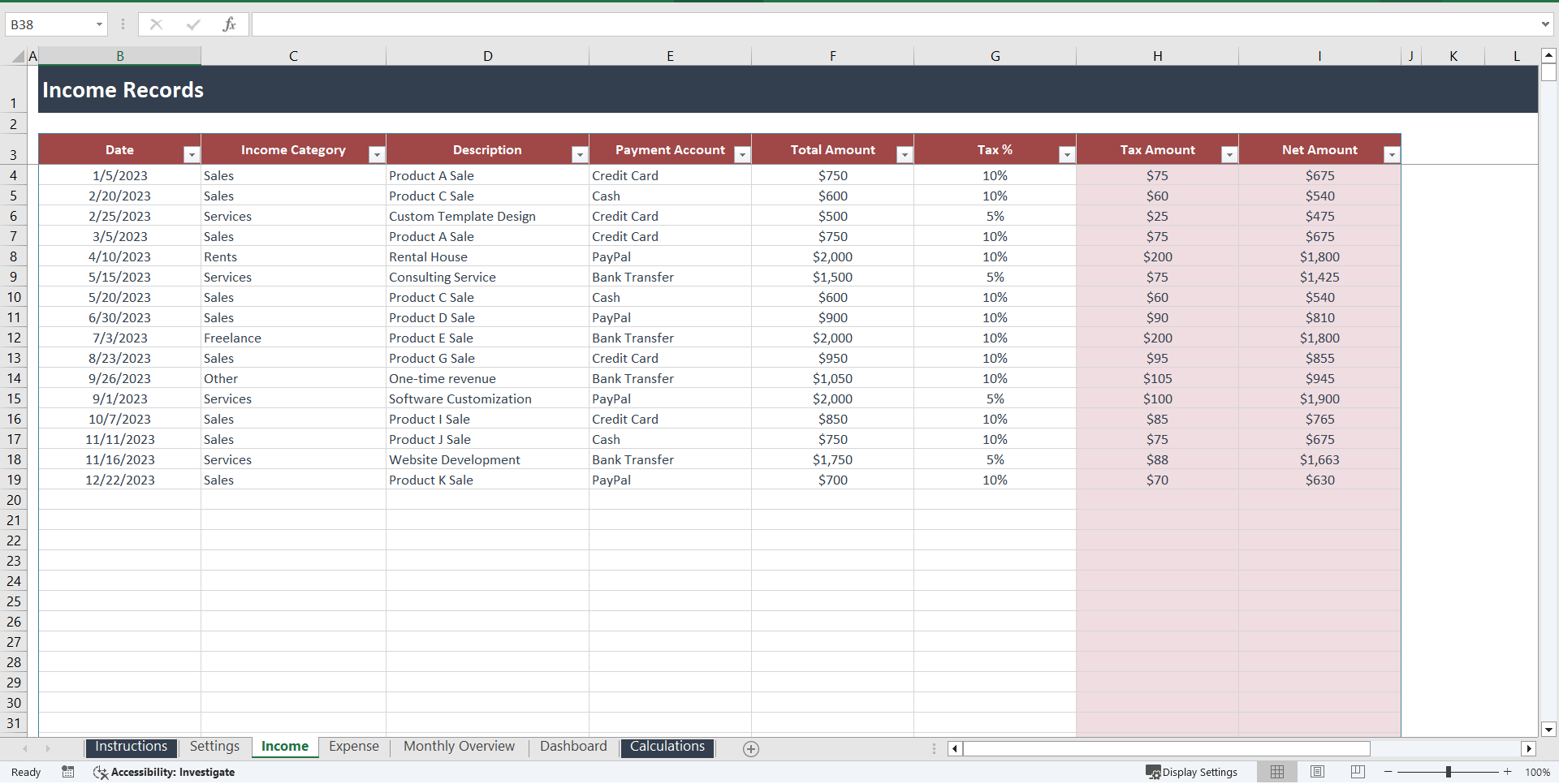 Bookkeeping Excel Template (Excel template (XLSX)) Preview Image