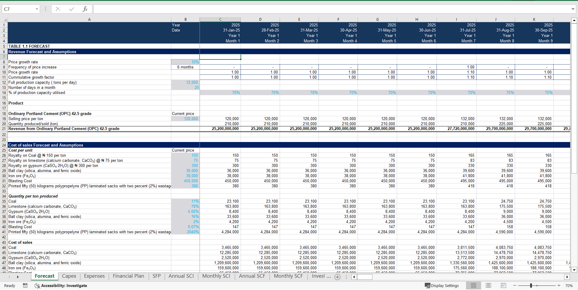 Cement Manufacturing – 10 Year Financial Model (Excel) (Excel template (XLSX)) Preview Image