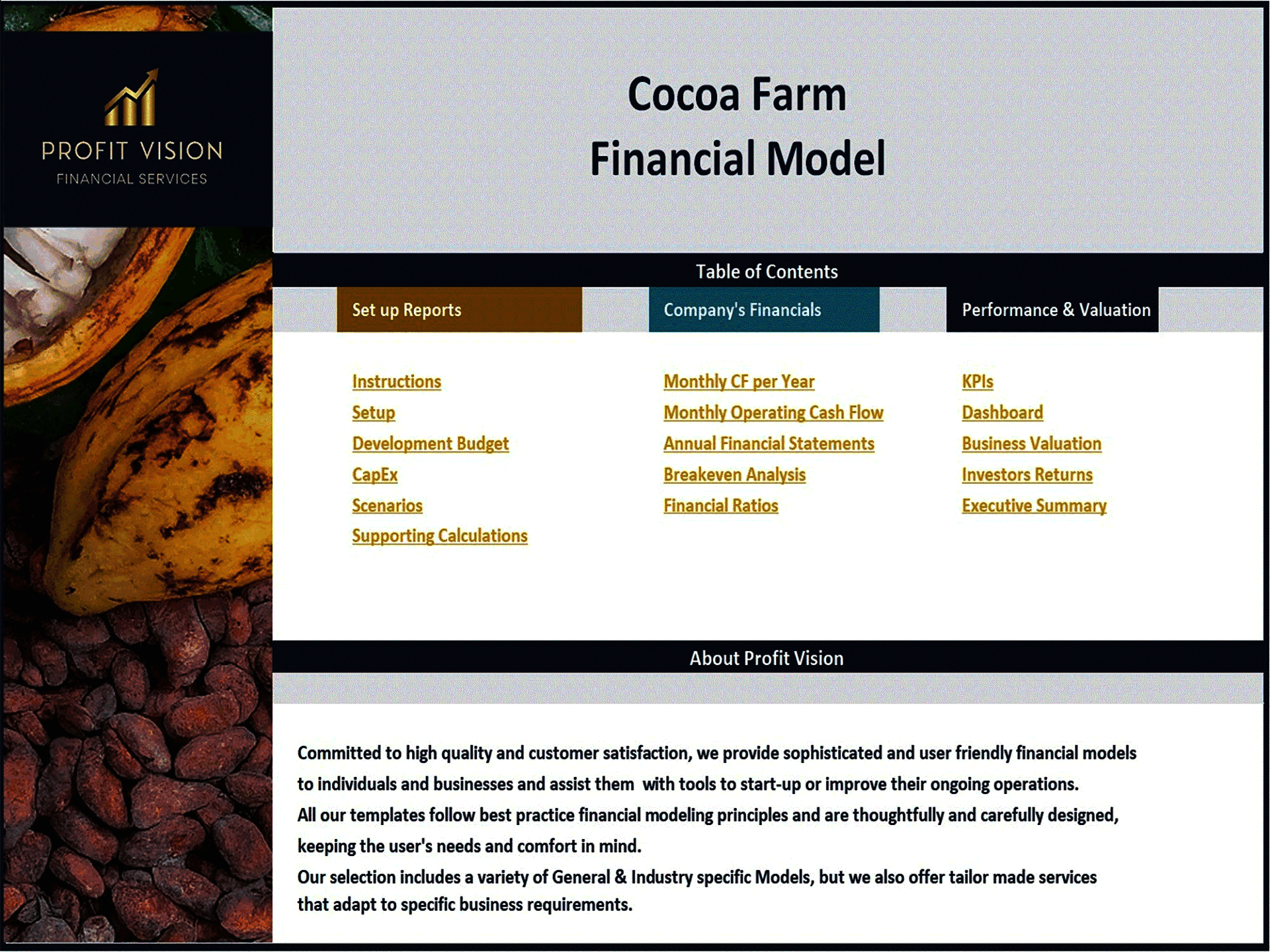 Cocoa Farm – 10 Year Financial Model (Excel template (XLSX)) Preview Image