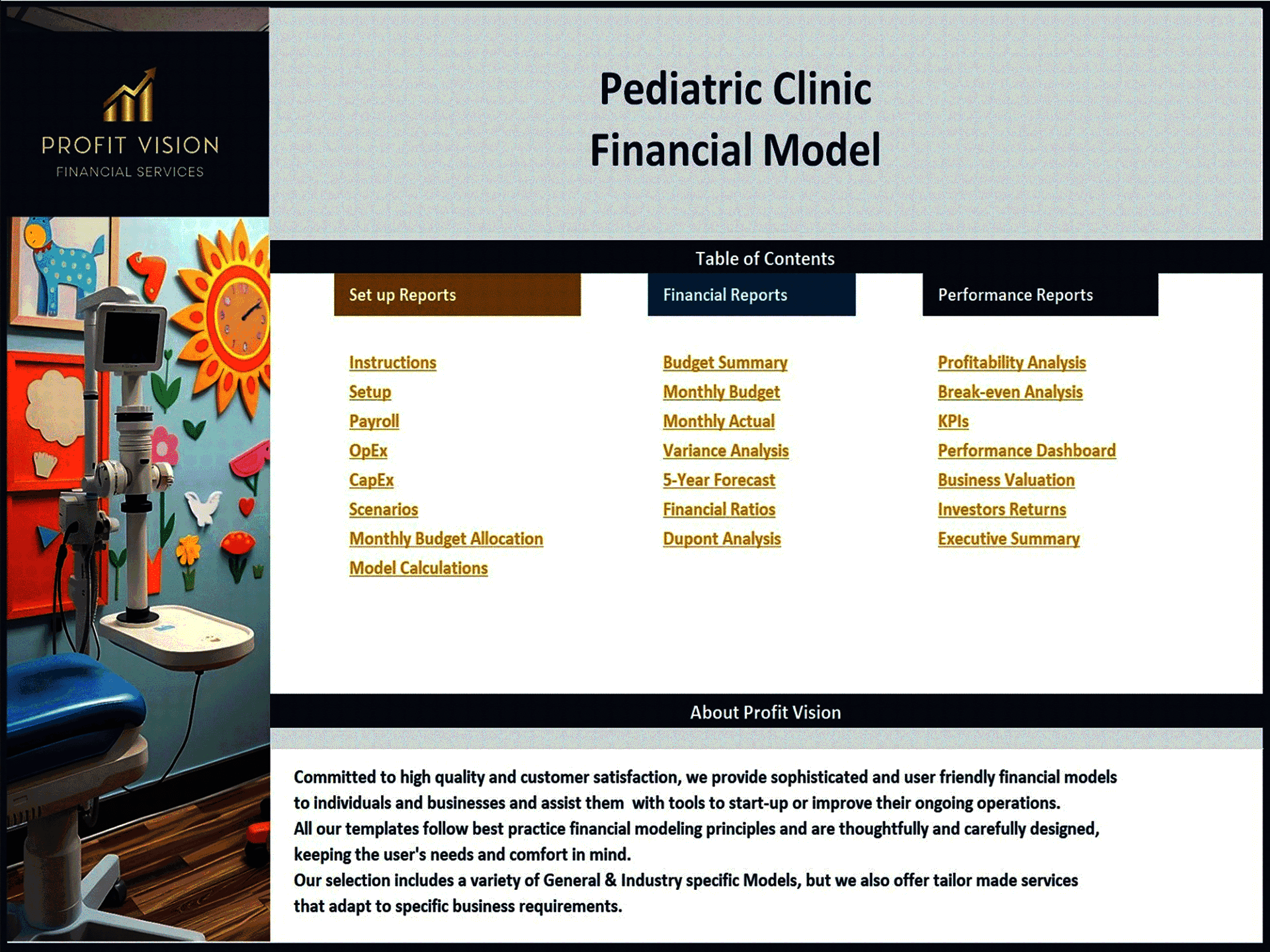 Pediatric Clinic – 5 Year Financial Model (Excel template (XLSX)) Preview Image