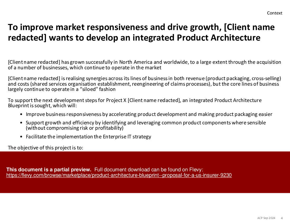 Product Architecture Blueprint - Proposal for a US Insurer (31-slide PPT PowerPoint presentation (PPTX)) Preview Image