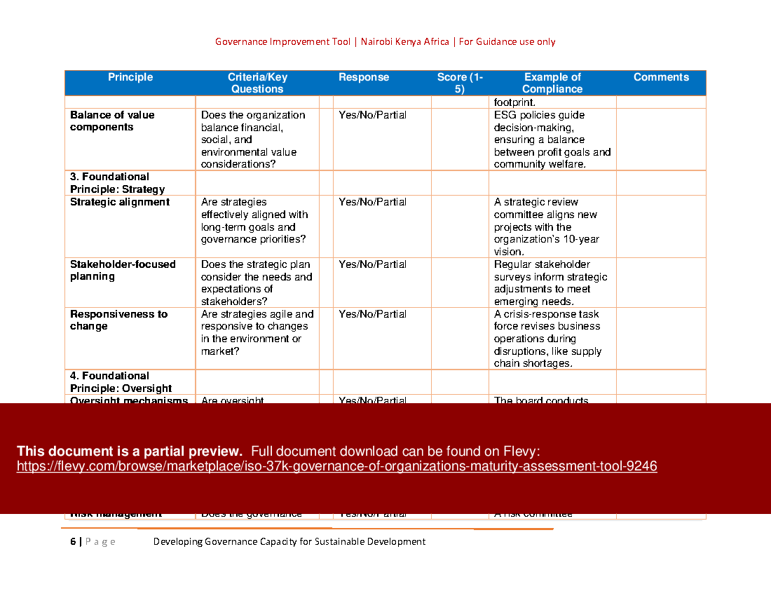 ISO 37K Governance of Organizations Maturity Assessment Tool (13-page PDF document) Preview Image