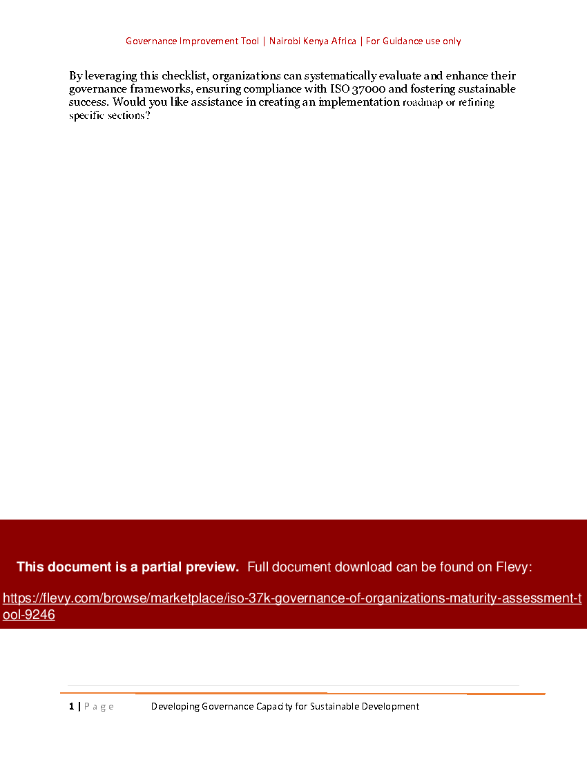 ISO 37K Governance of Organizations Maturity Assessment Tool (13-page PDF document) Preview Image