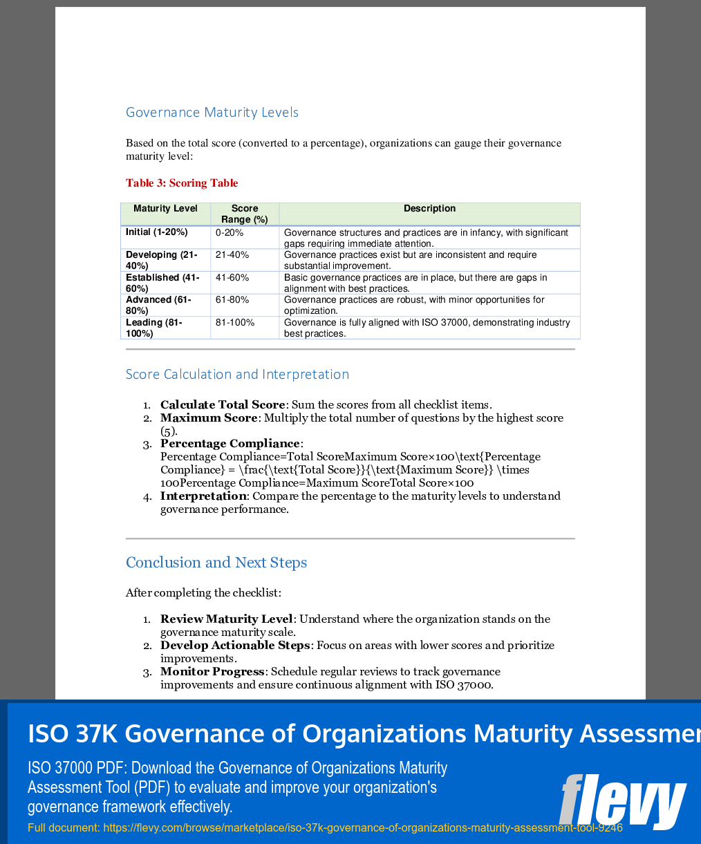 ISO 37K Governance of Organizations Maturity Assessment Tool (13-page PDF document) Preview Image
