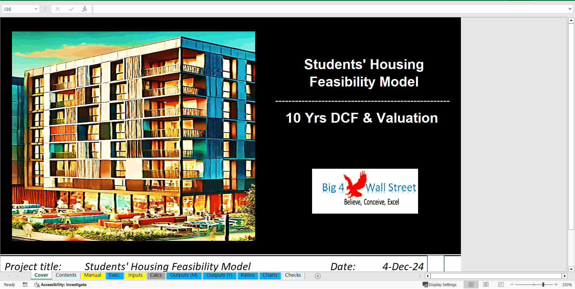 Student Housing Feasibility Financial Model - 10-Year DCF Valuation (Excel template (XLSX)) Preview Image