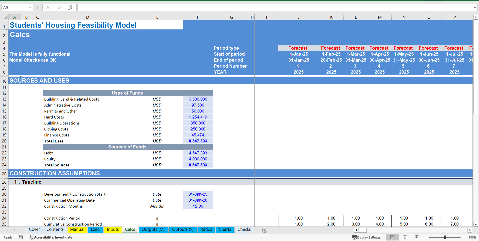 Student Housing Feasibility Financial Model - 10-Year DCF Valuation (Excel template (XLSX)) Preview Image