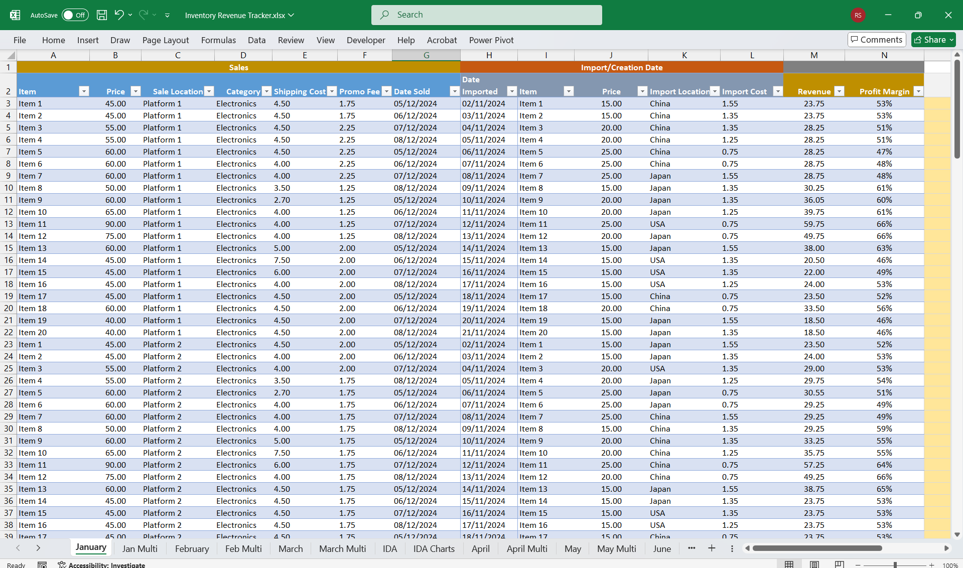 Sales Revenue & Expense Tracker w/ Inventory Discount (Excel template (XLSX)) Preview Image