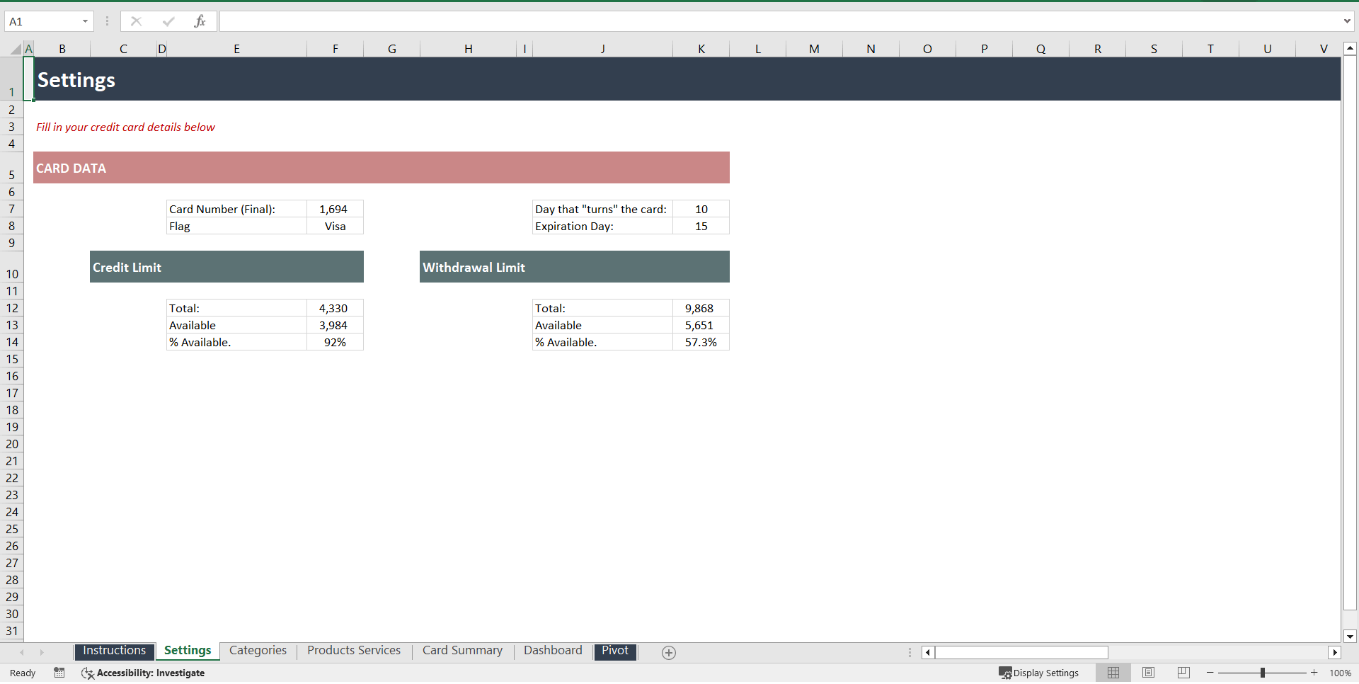 Credit Card Control Excel Template (Excel template (XLSX)) Preview Image