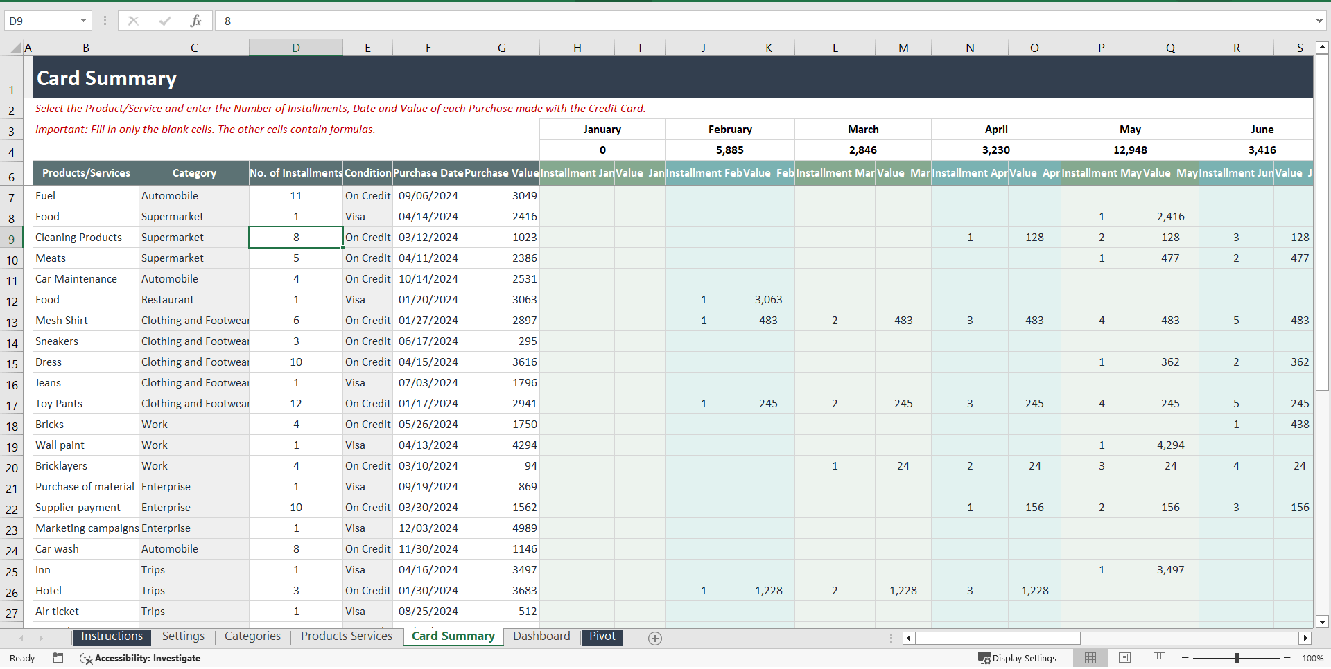 Credit Card Control Excel Template (Excel template (XLSX)) Preview Image