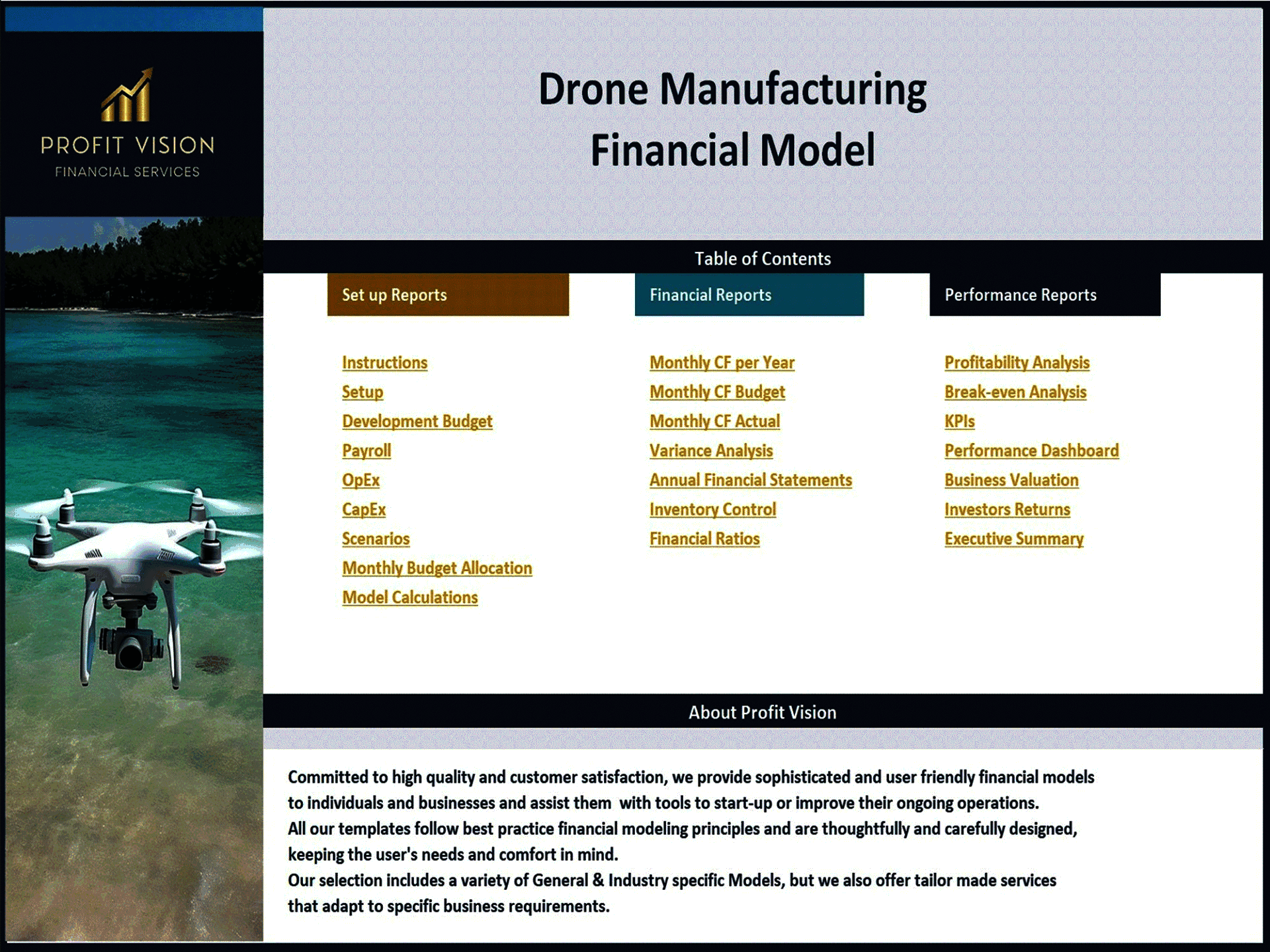 Drone Manufacturing – 10 Year Financial Model (Excel template (XLSX)) Preview Image