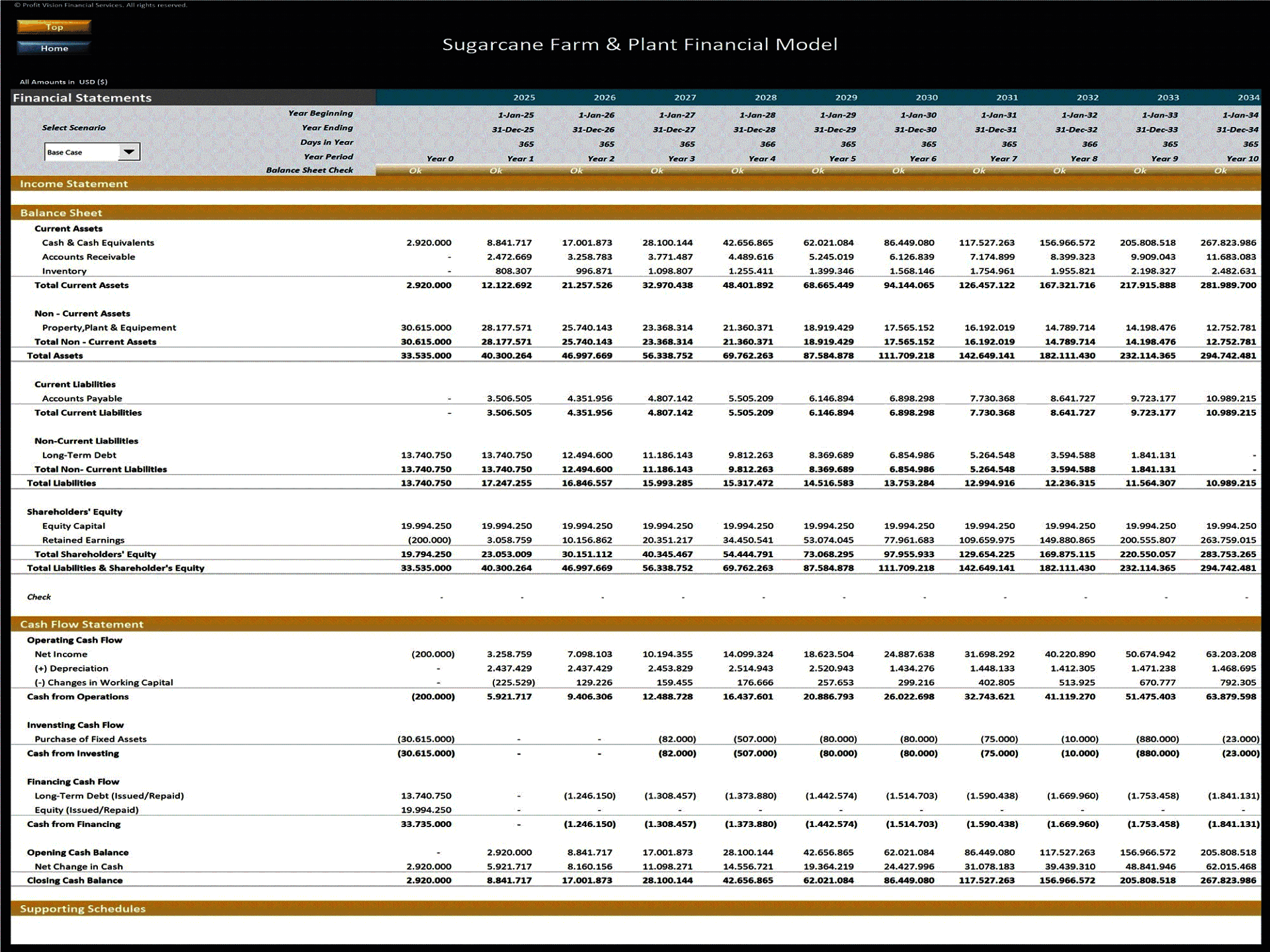 Sugarcane Farm & Processing Facility Financial Model (Excel template (XLSX)) Preview Image