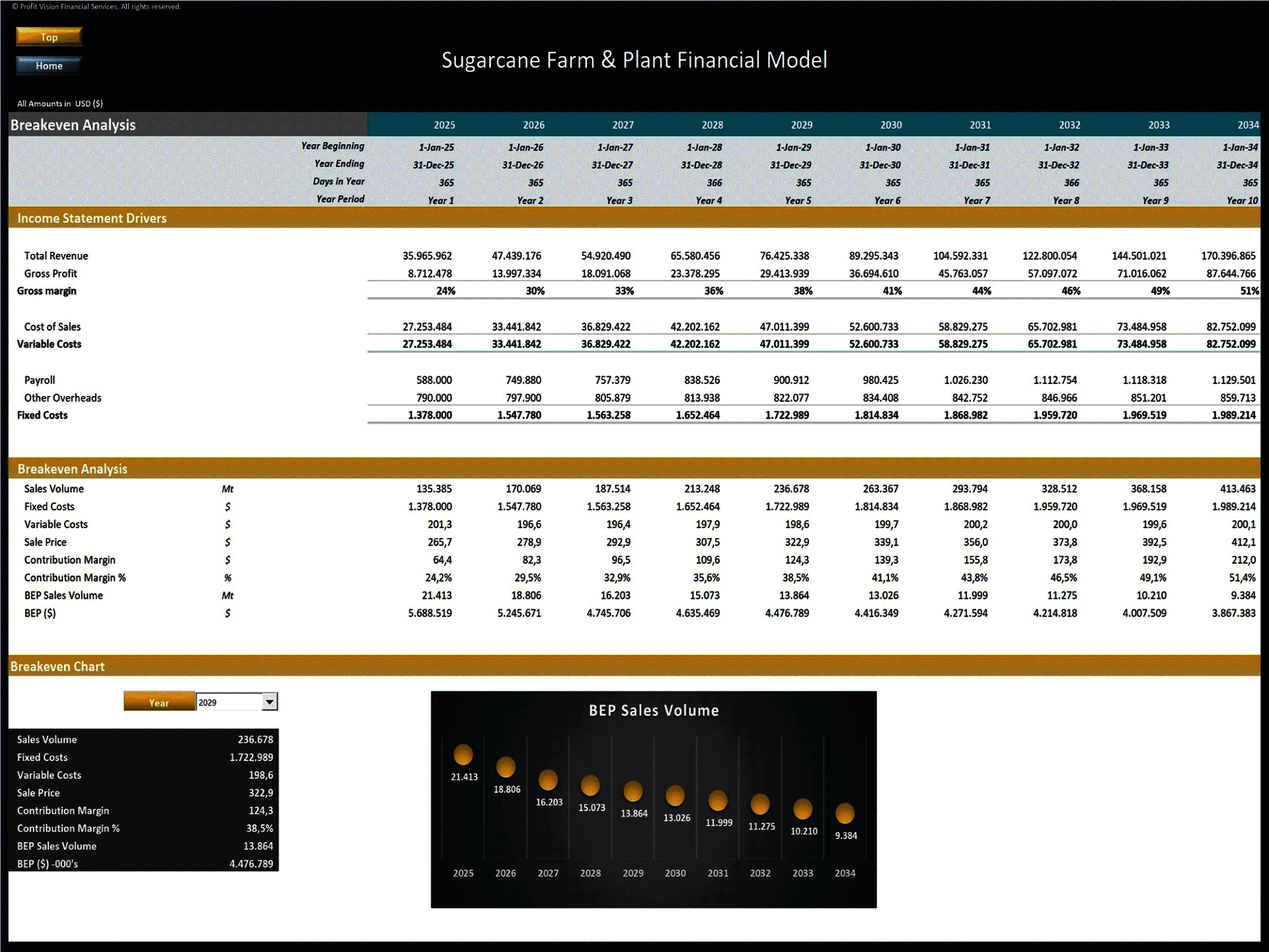 Sugarcane Farm & Processing Facility Financial Model (Excel template (XLSX)) Preview Image