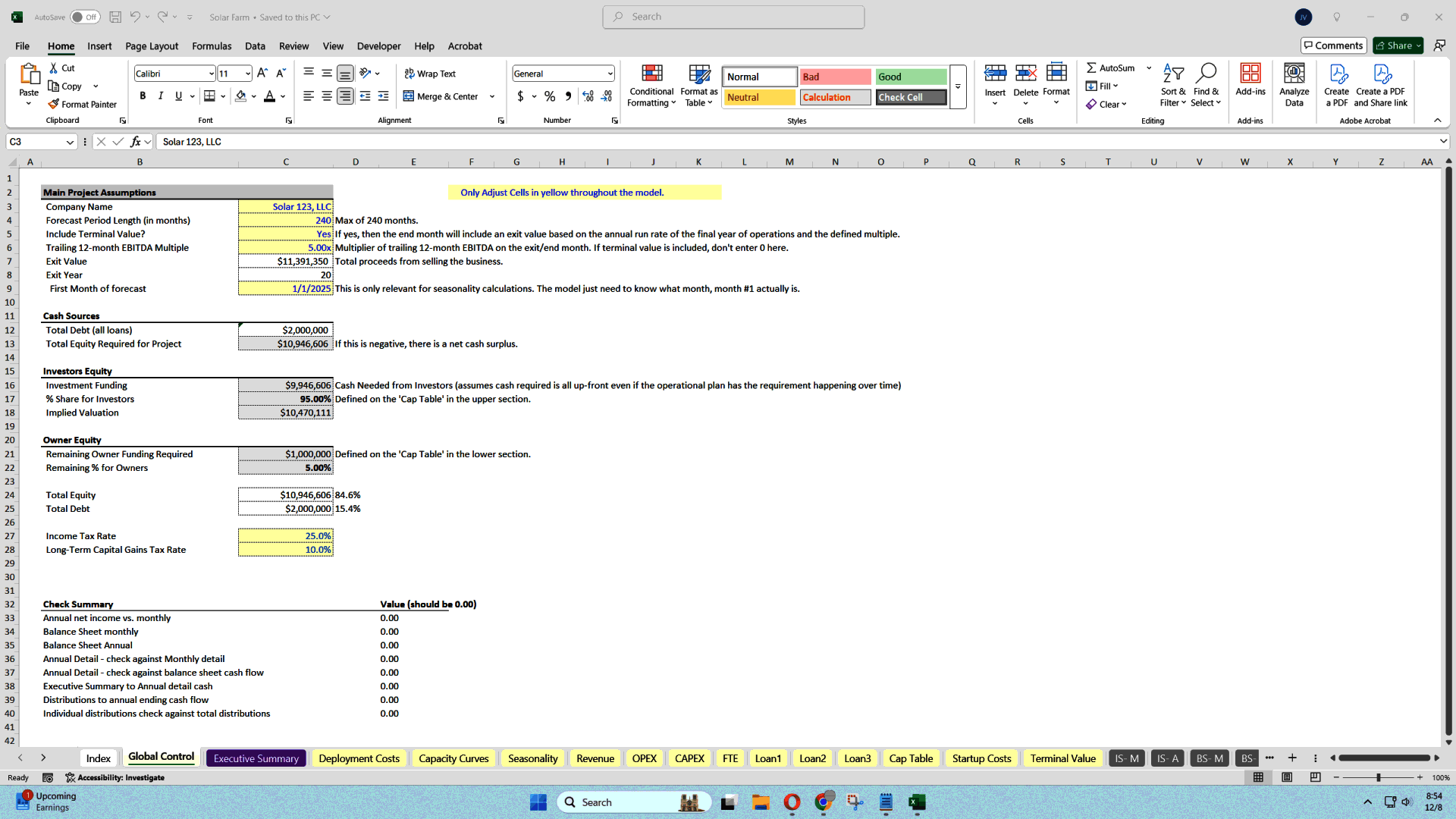 Comprehensive Financial Model for Solar Farm Success (Excel template (XLSX)) Preview Image