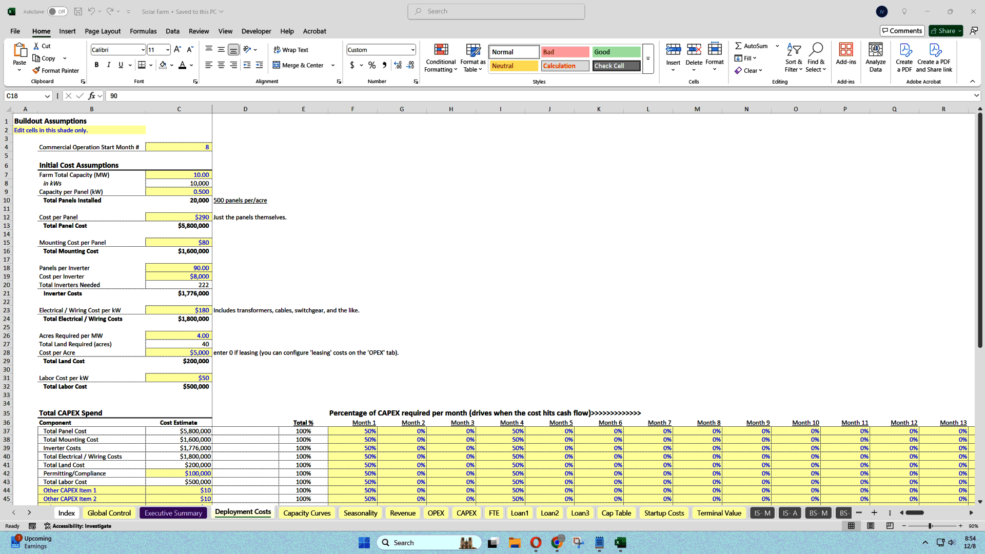 Comprehensive Financial Model for Solar Farm Success (Excel template (XLSX)) Preview Image