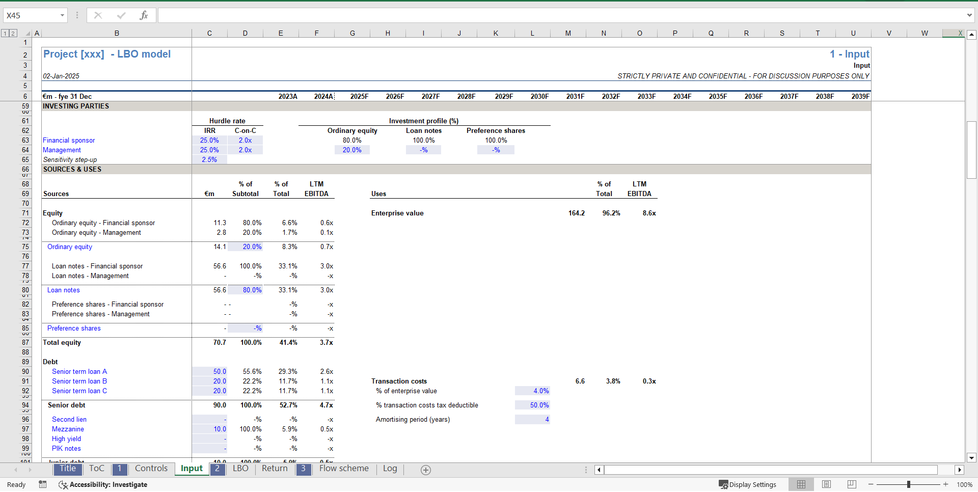 Investment Banking - Leverage Buyout Model (LBO) Template (Excel template (XLSX)) Preview Image