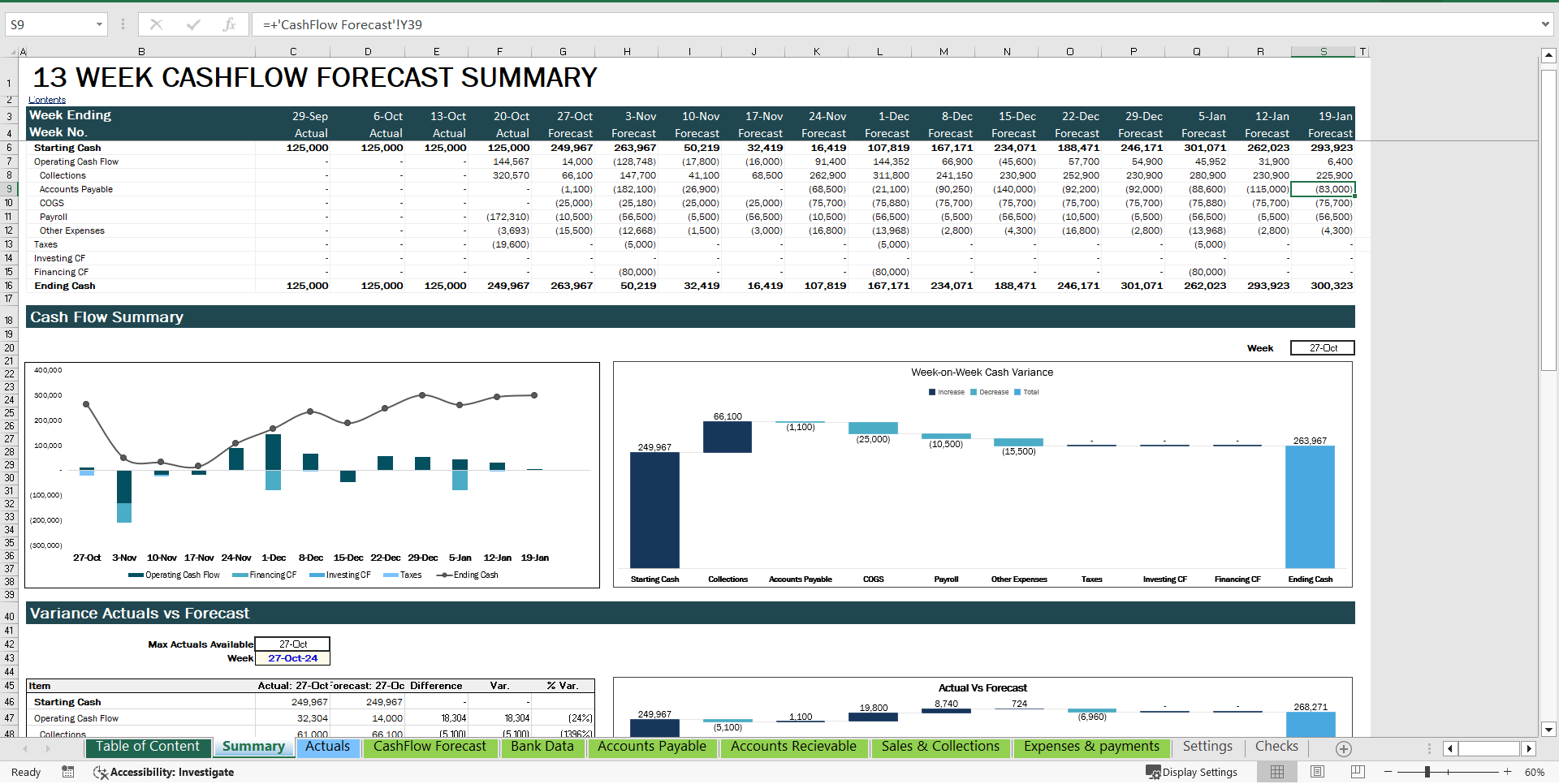 13-Week Cash Flow Forecast Template (Excel template (XLSX)) Preview Image