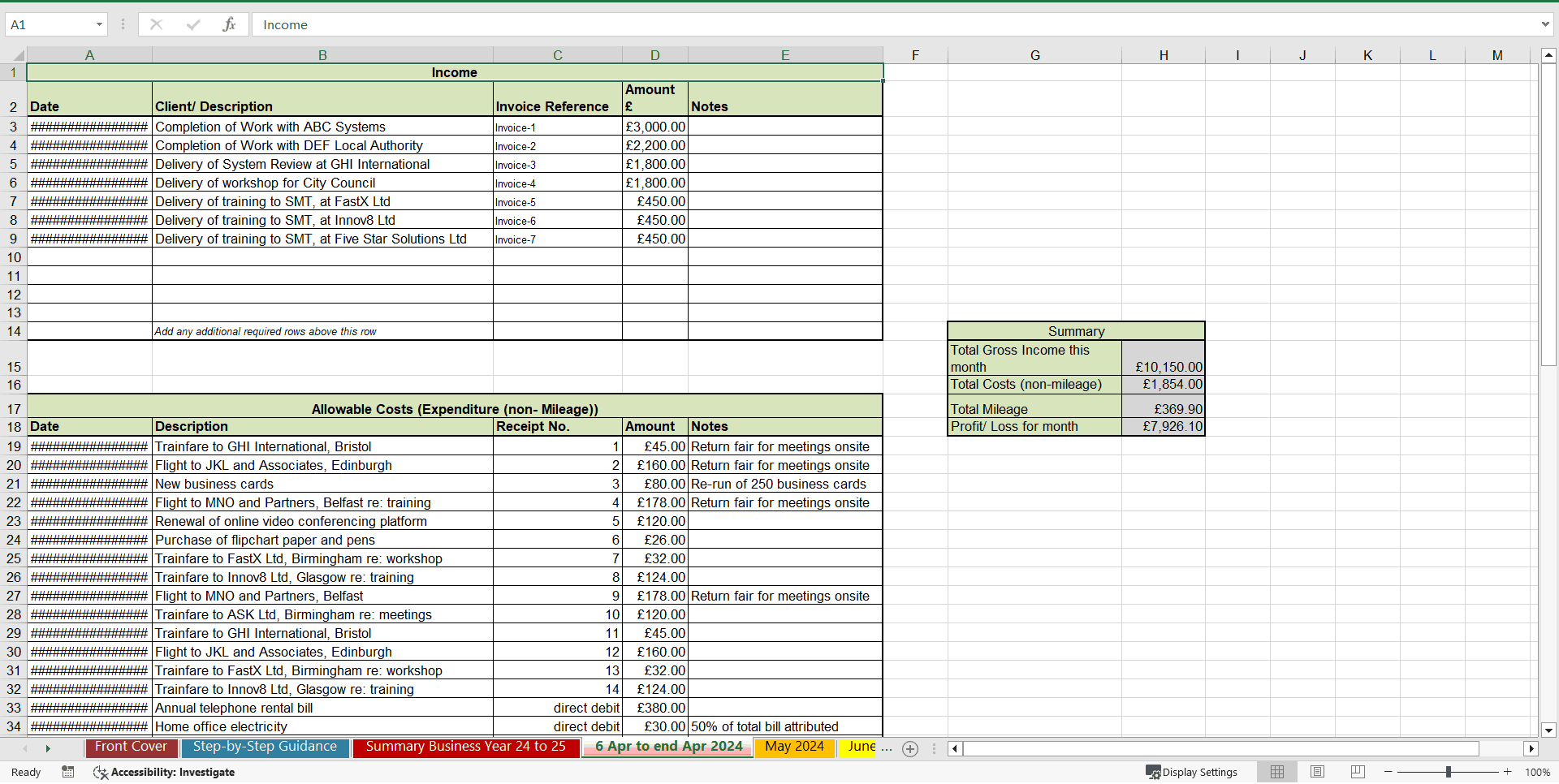 2024-2025 UK Self-assessment Tax Return Template & Example (Excel template (XLSX)) Preview Image