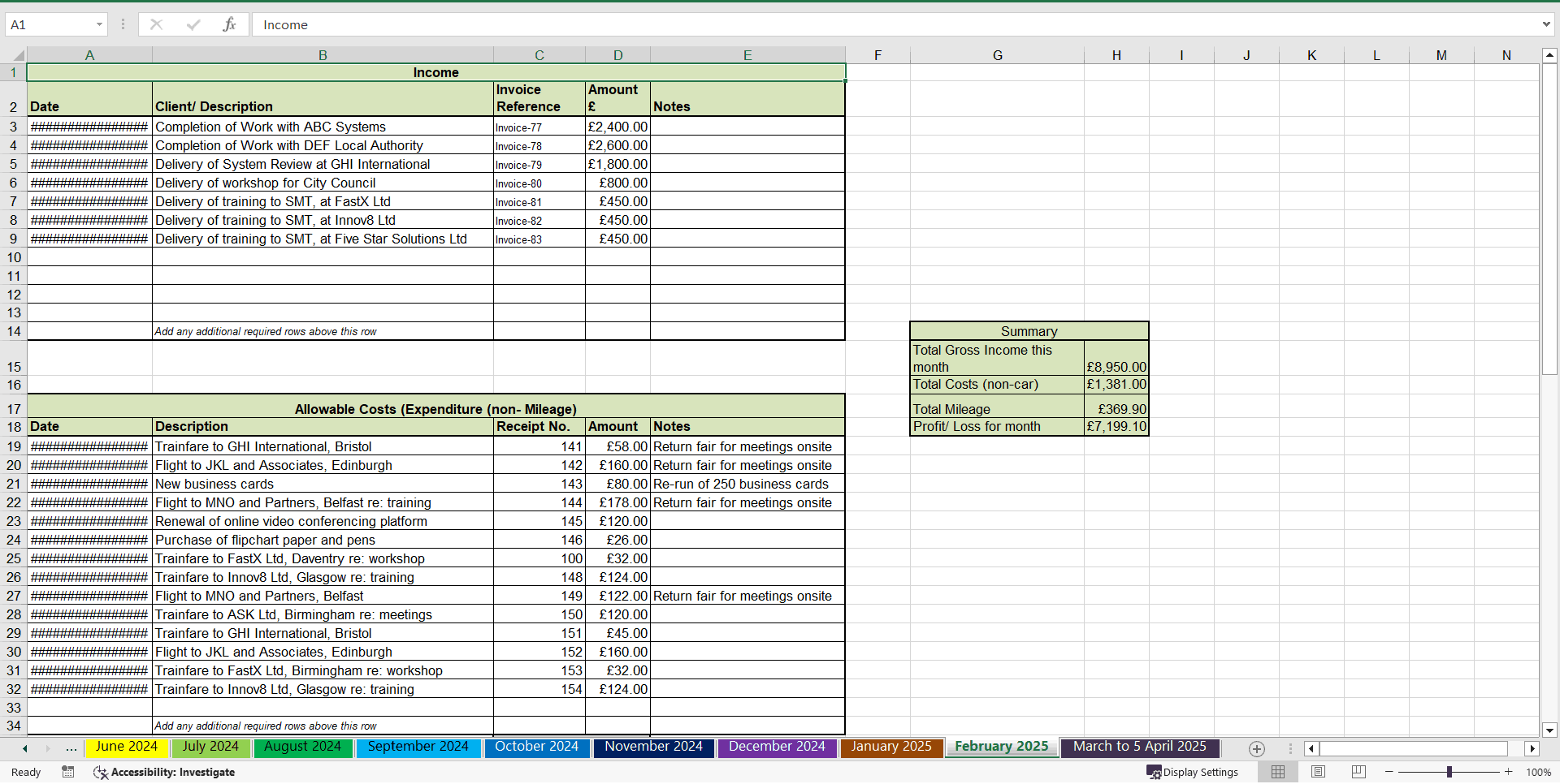 2024-2025 UK Self-assessment Tax Return Template & Example (Excel template (XLSX)) Preview Image