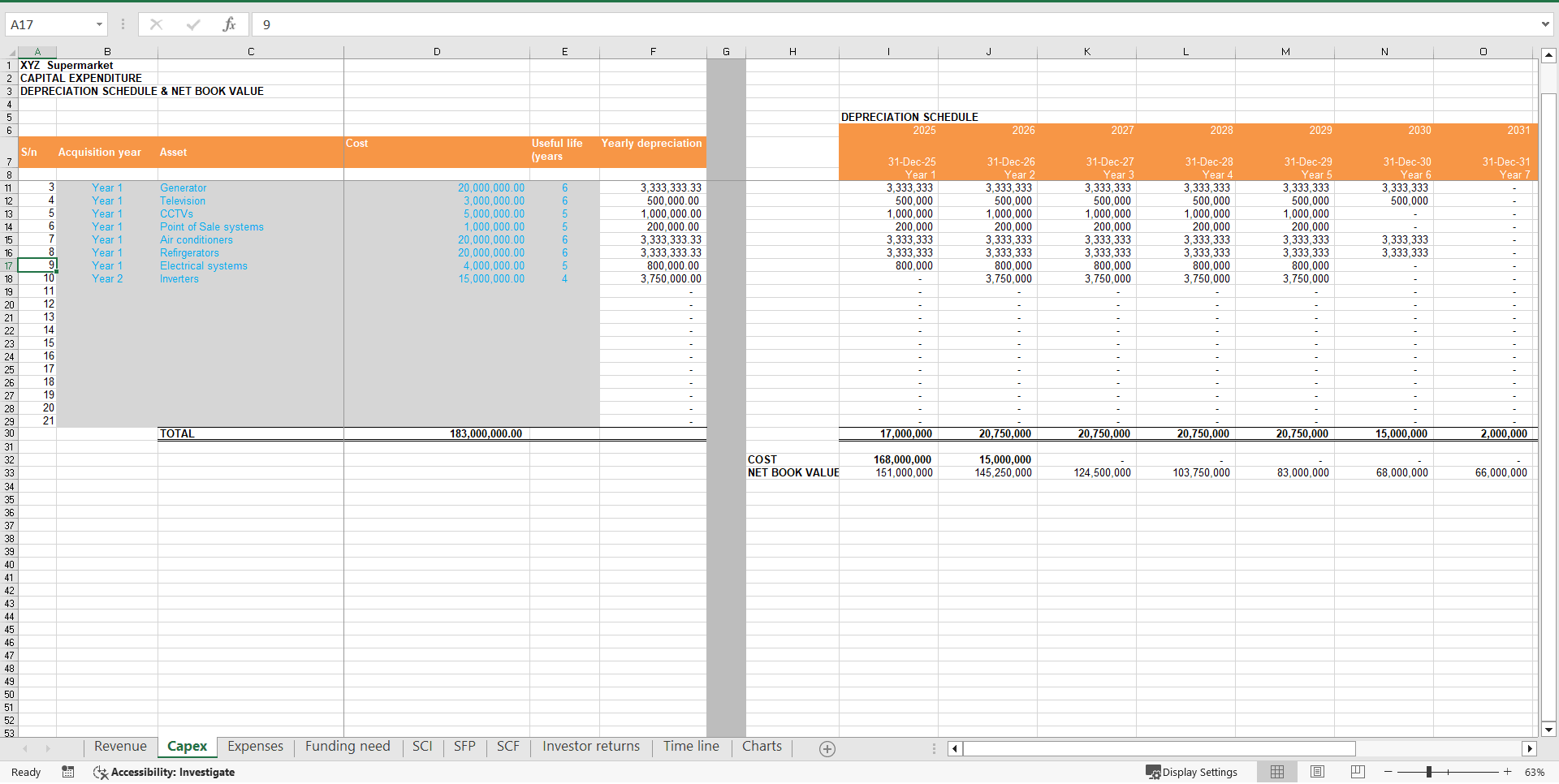 Supermarket Financial Model with 10 Year Projection (Excel template (XLSX)) Preview Image