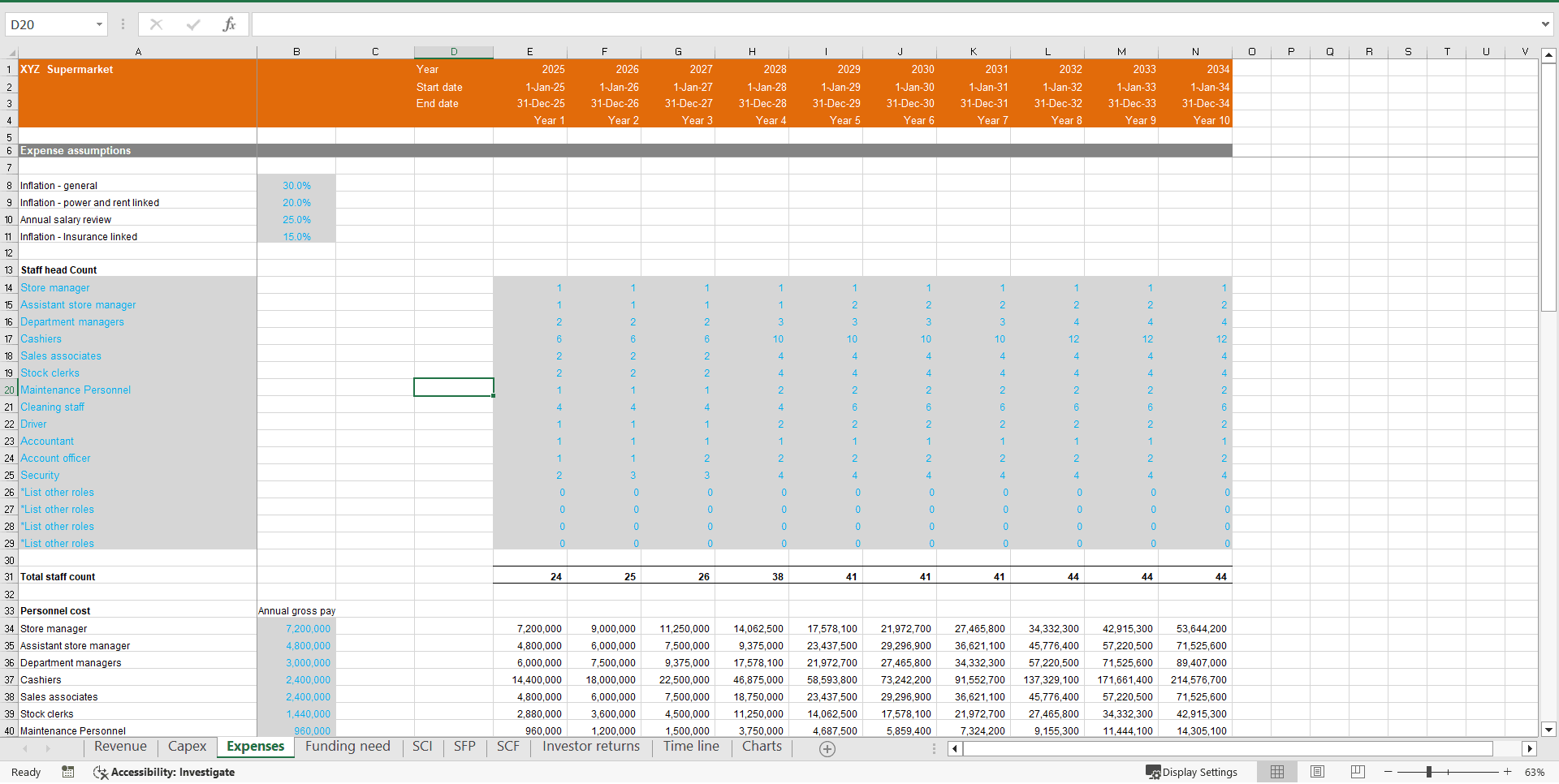 Supermarket Financial Model with 10 Year Projection (Excel template (XLSX)) Preview Image