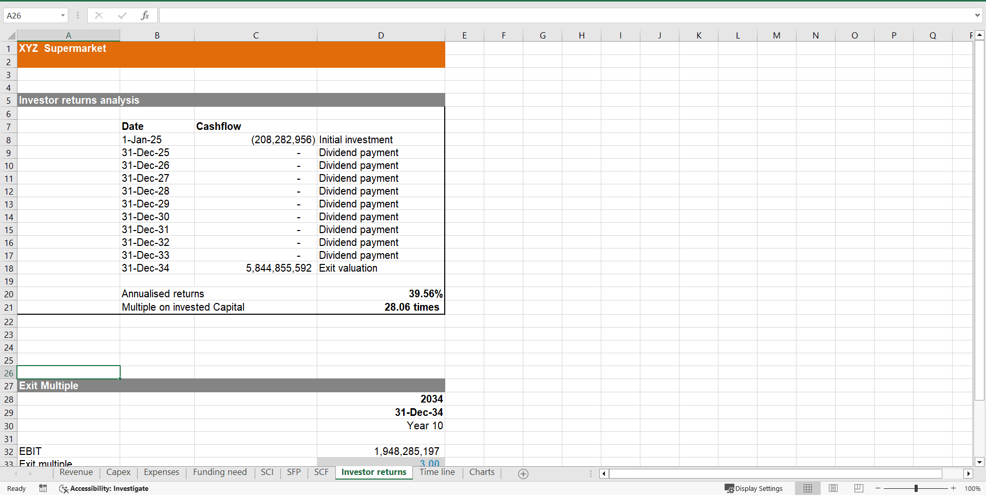 Supermarket Financial Model with 10 Year Projection (Excel template (XLSX)) Preview Image