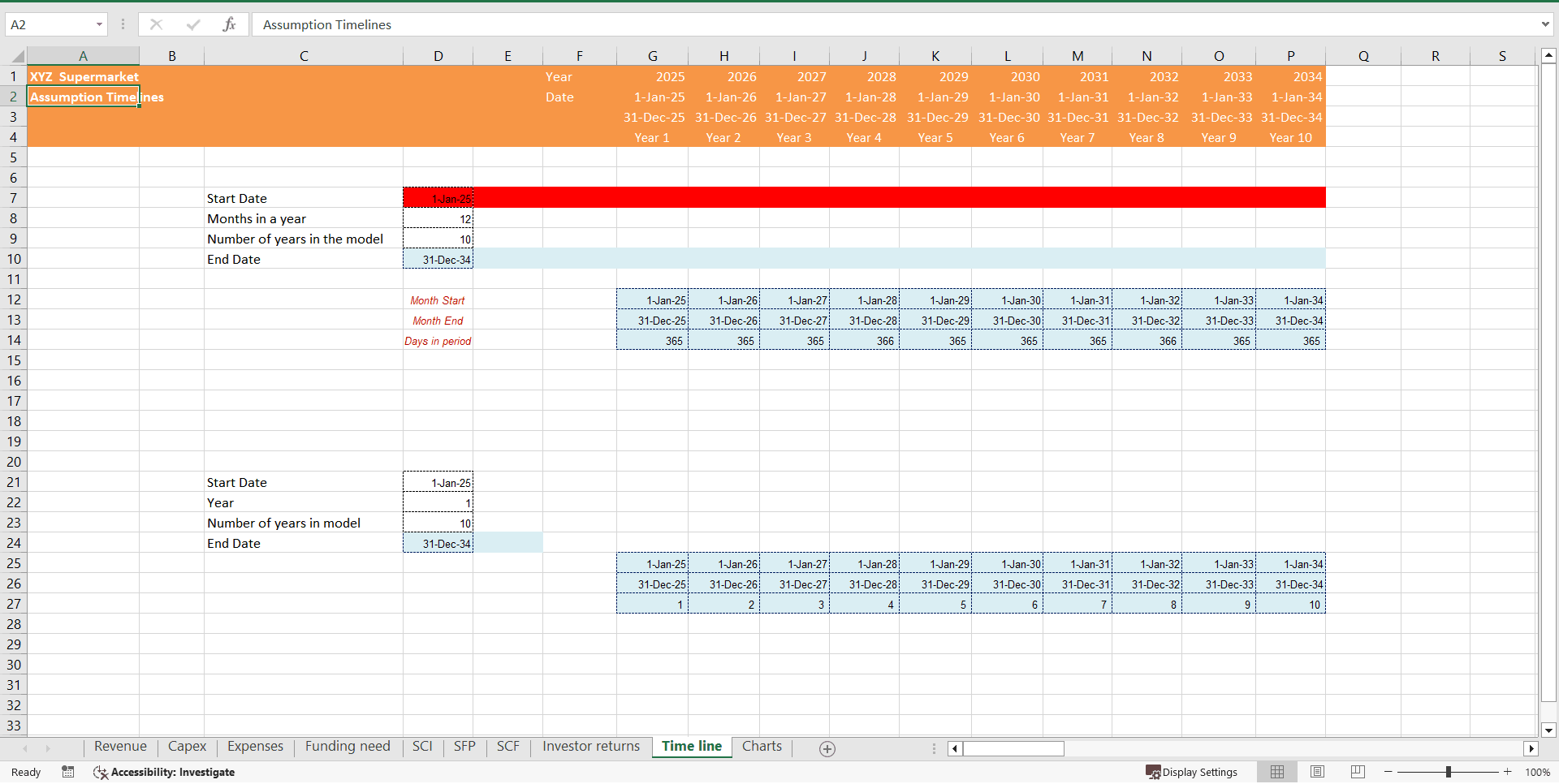 Supermarket Financial Model with 10 Year Projection (Excel template (XLSX)) Preview Image