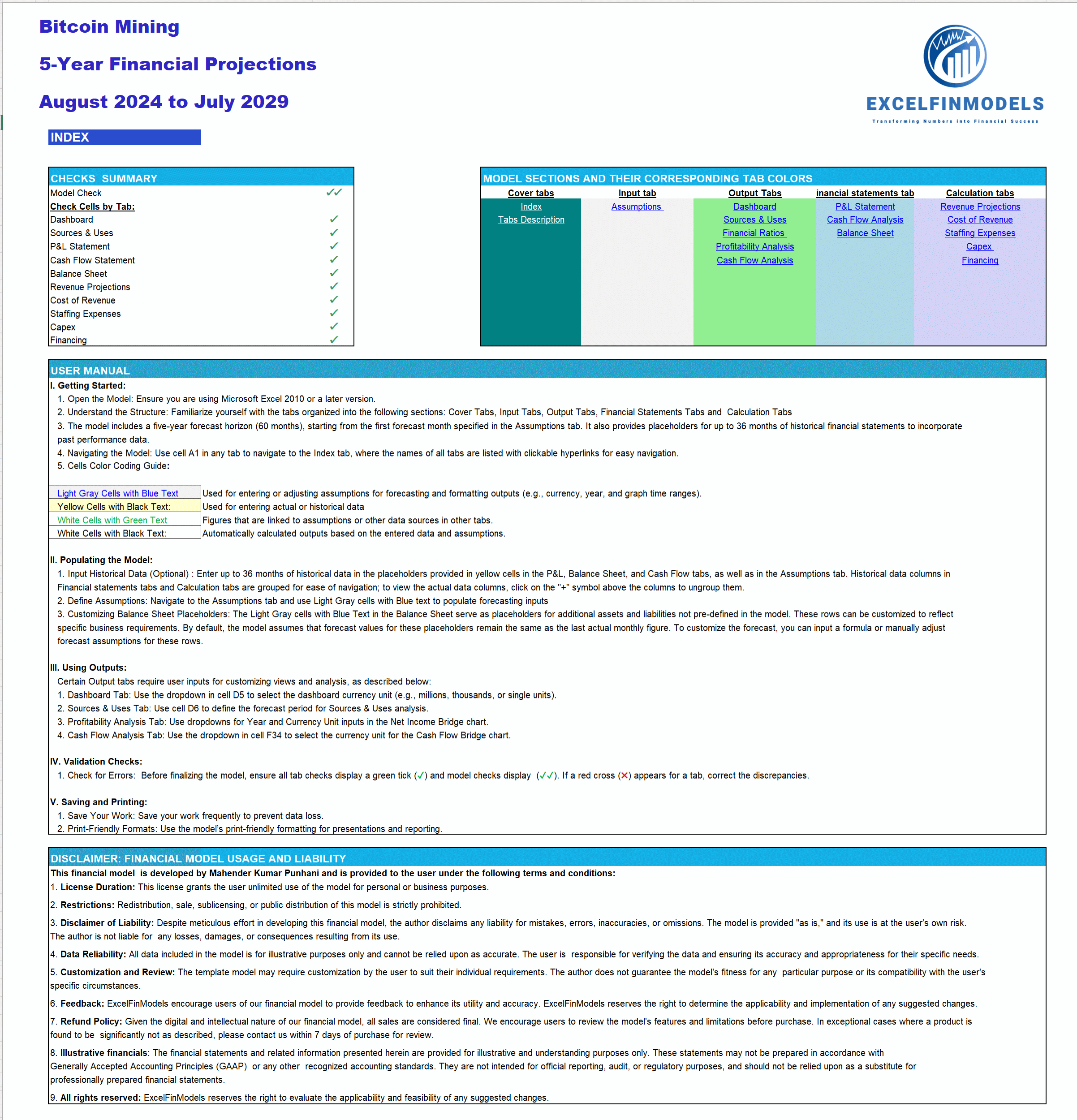 Bitcoin Mining 3-Statement Financial Model (Lite version) (Excel template (XLSX)) Preview Image