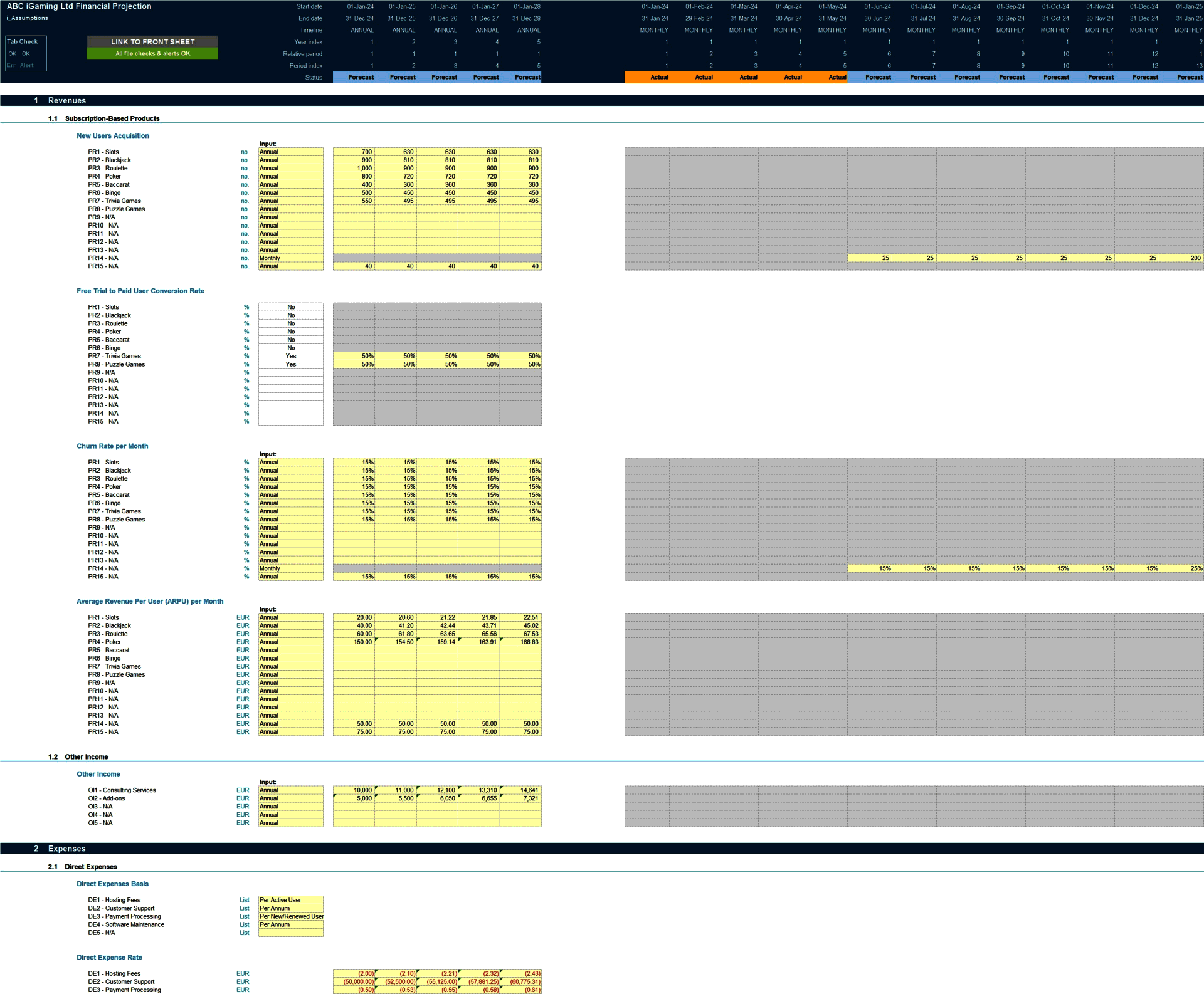 iGaming Business 5-Year 3 Statement Financial Model (Excel template (XLSX)) Preview Image