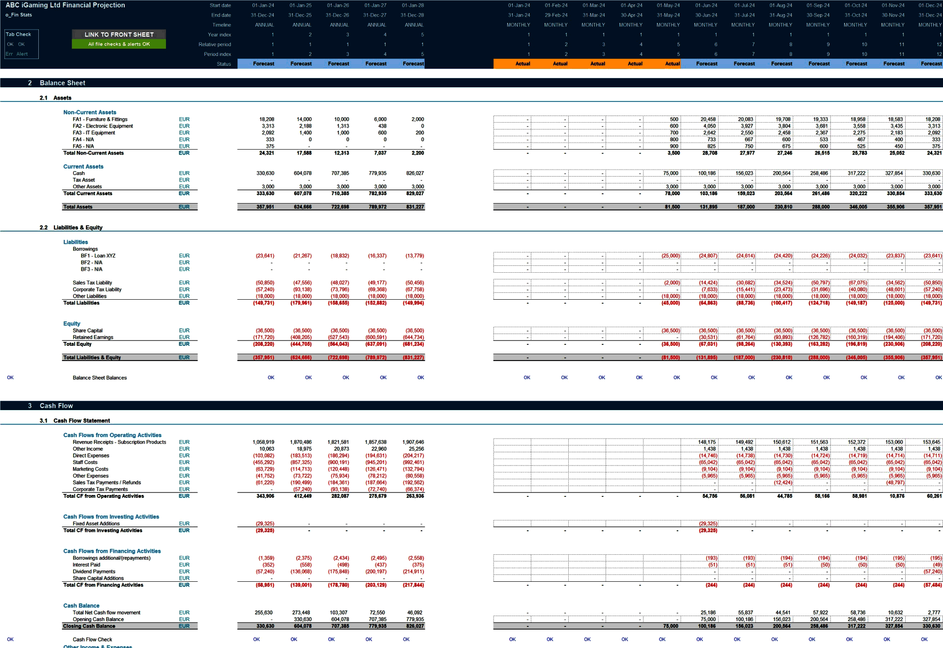 iGaming Business 5-Year 3 Statement Financial Model (Excel template (XLSX)) Preview Image