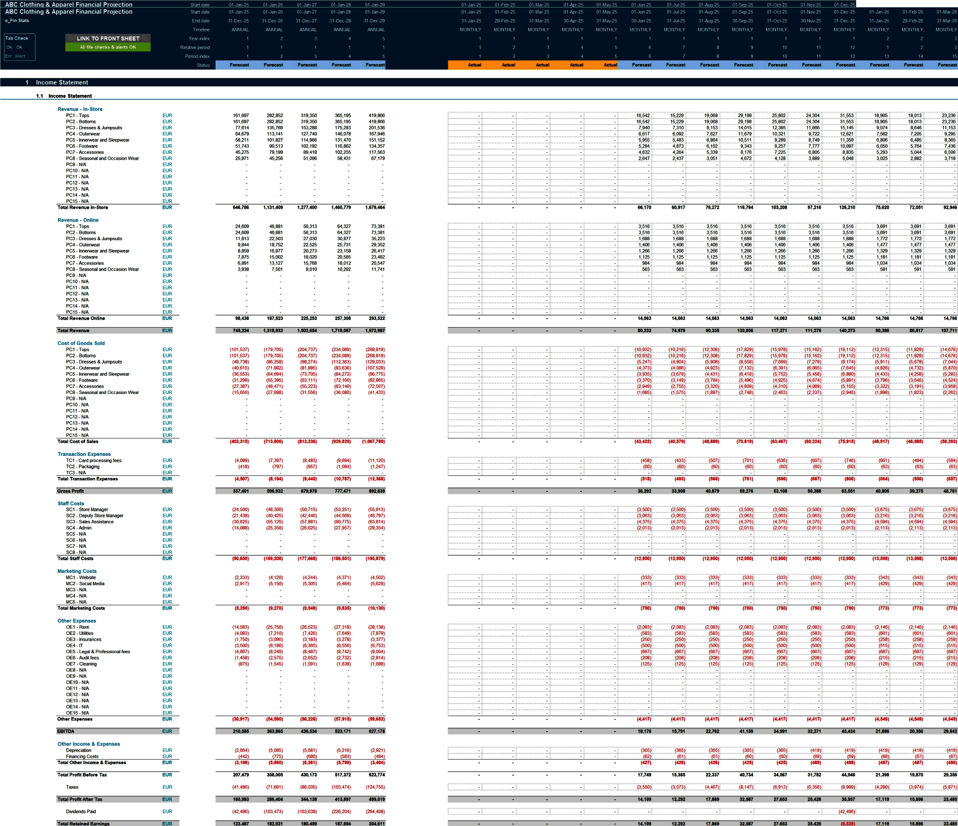 Clothing Store (Physical & Online) 5-Year financial model (Excel template (XLSX)) Preview Image