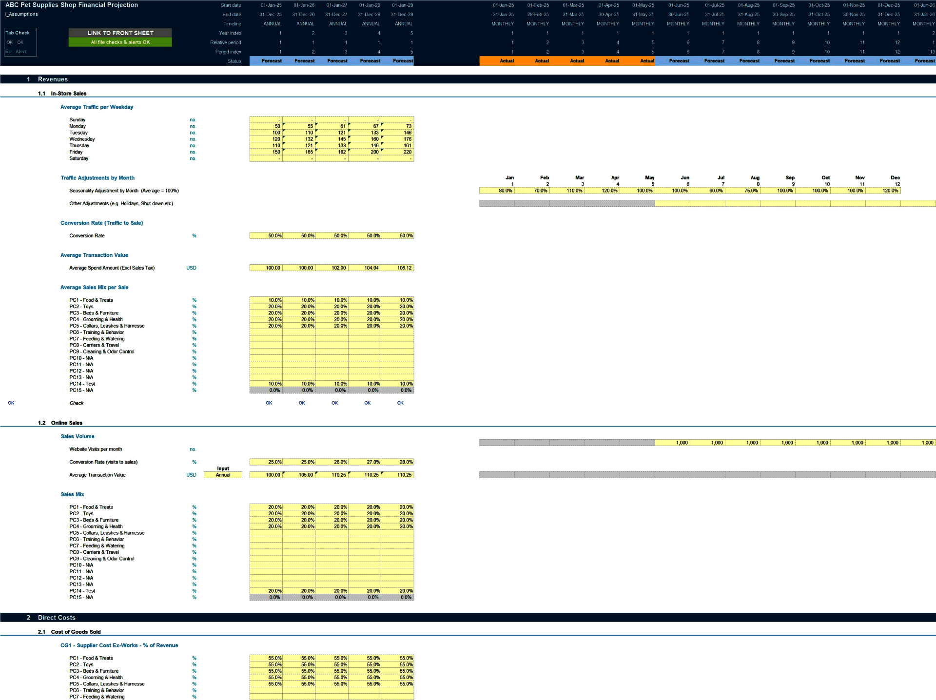 Pet Supplies Store (Physical & Online) 5-Year Financial Model (Excel template (XLSX)) Preview Image