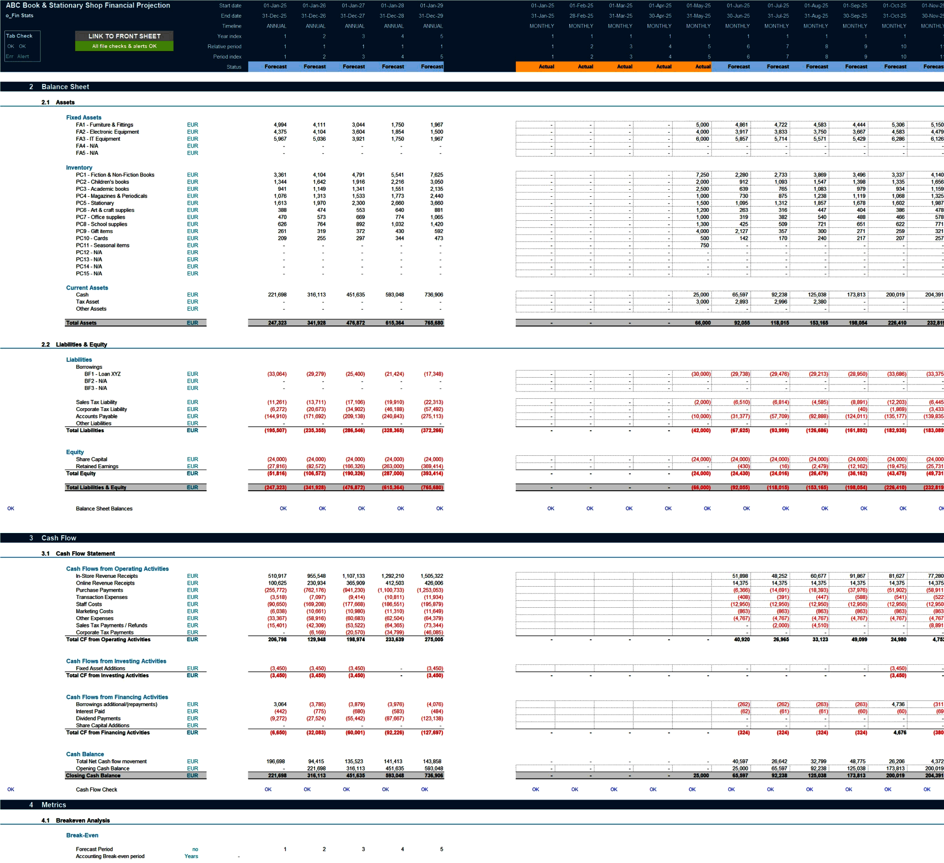 Books & Stationery Store (Physical & Online) Financial Model (Excel template (XLSX)) Preview Image