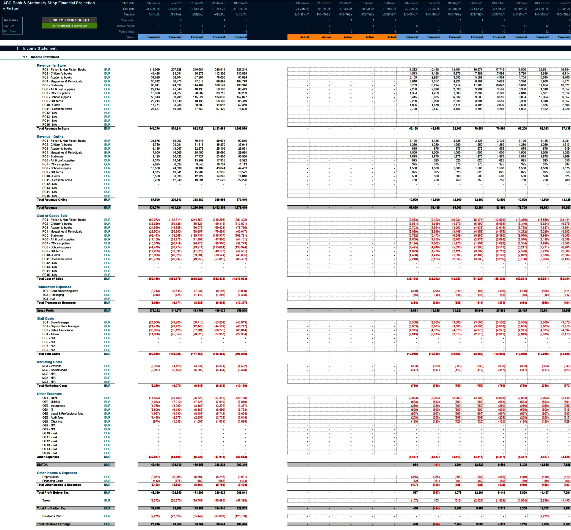 Books & Stationery Store (Physical & Online) Financial Model (Excel template (XLSX)) Preview Image