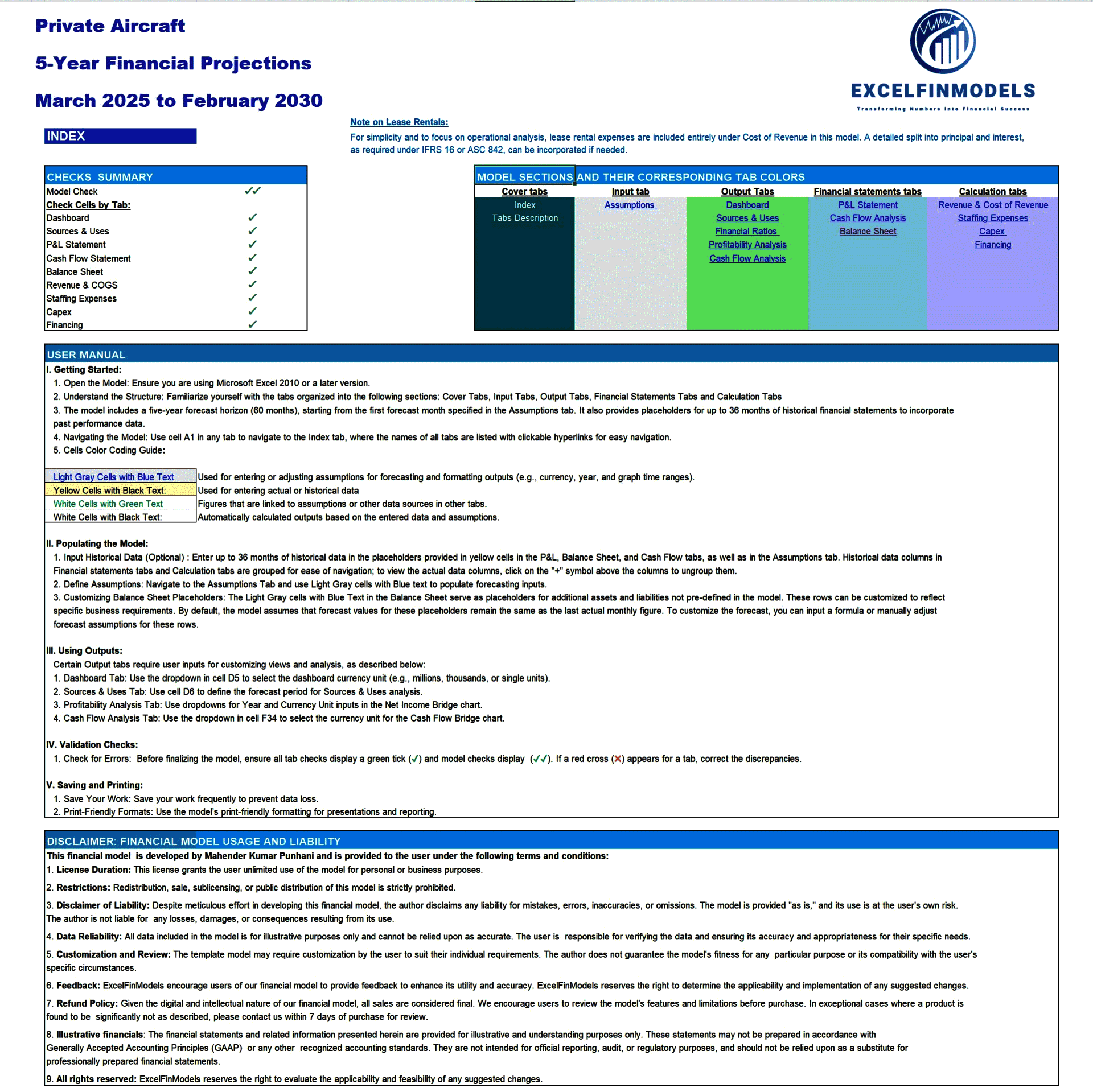 Private Aircraft Charter Business Financial Model (Lite version) (Excel template (XLSX)) Preview Image