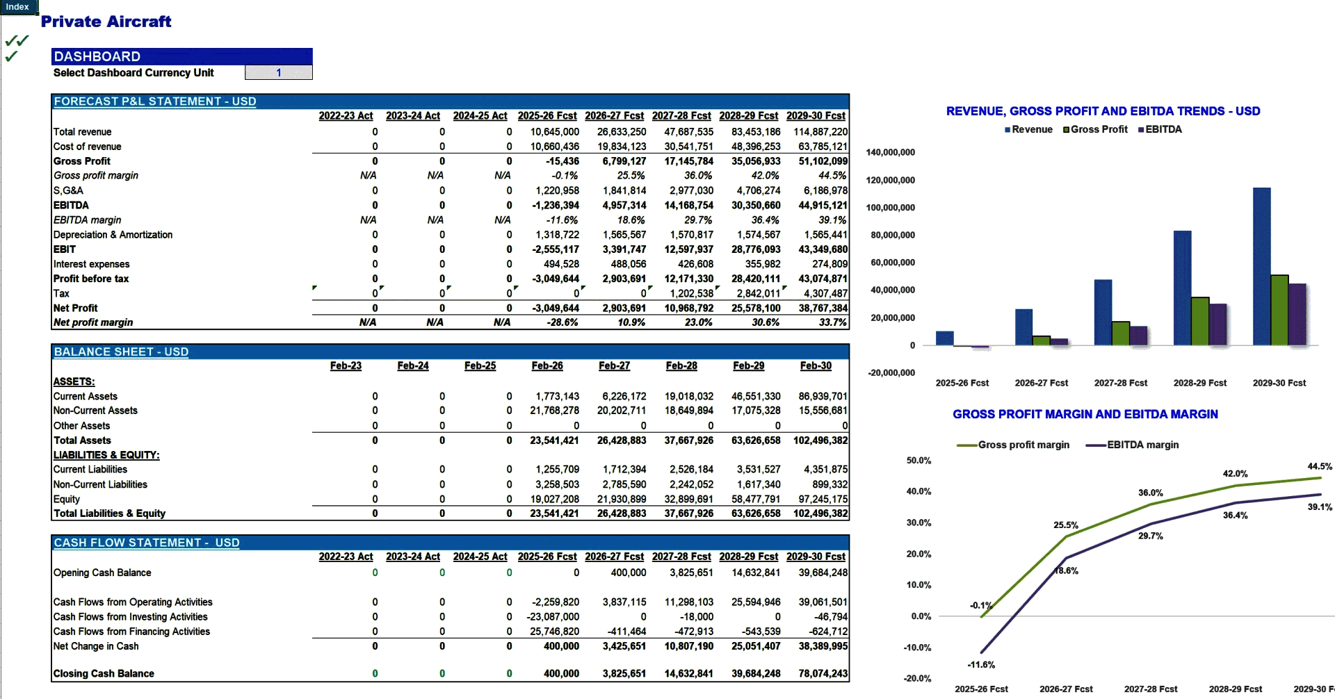 Private Aircraft Charter Business Financial Model (Lite version) (Excel template (XLSX)) Preview Image