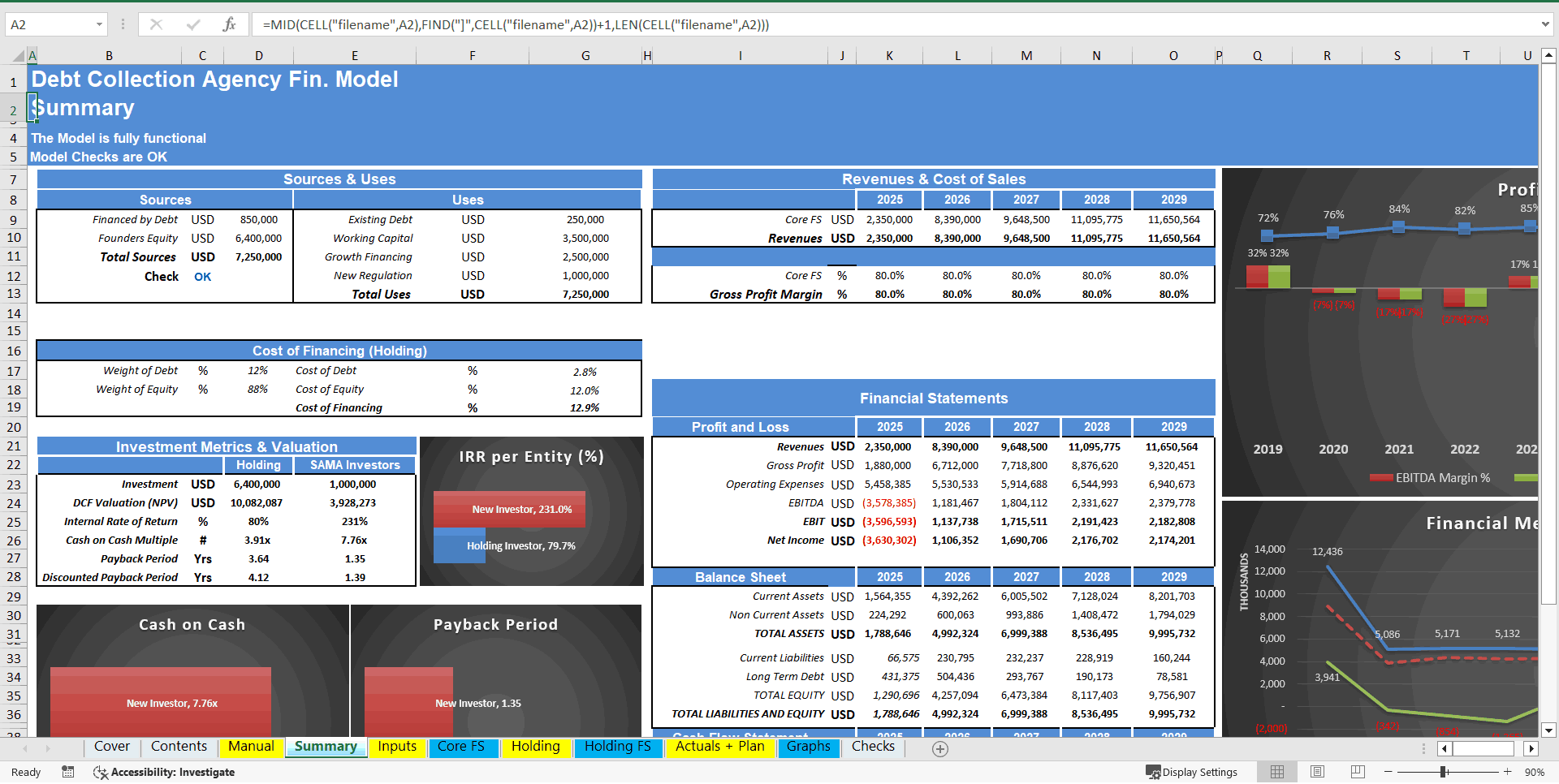 Debt Collection Agency Financial Model (5 Year DCF and Valuation) (Excel template (XLSX)) Preview Image